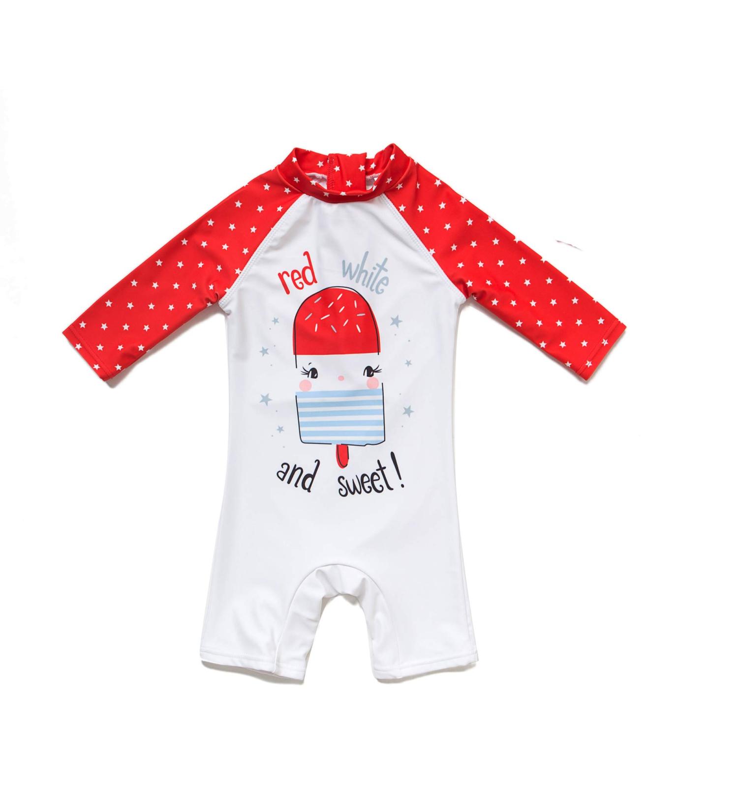 Bonverano Baby Girls UPF 50+ Sunsuit with Sun Cap in Ice | 24-36 Months - Buy Online on GoSupps.com