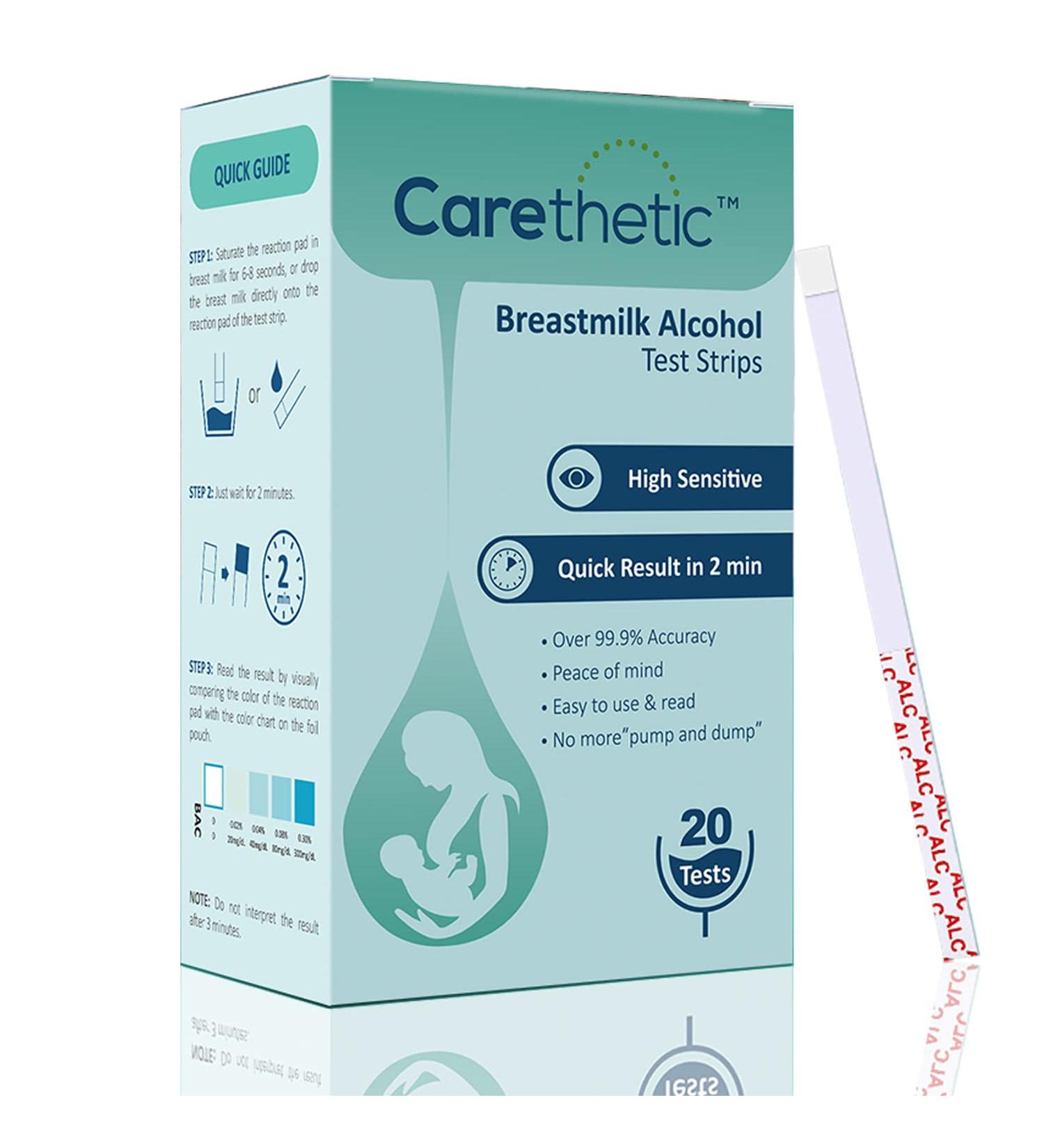 Carethetic Breastmilk Alcohol Test Strips - Quick & Highly Sensitive Detection - Accurate Results at Home - 20-Pack - Buy Online on GoSupps.com