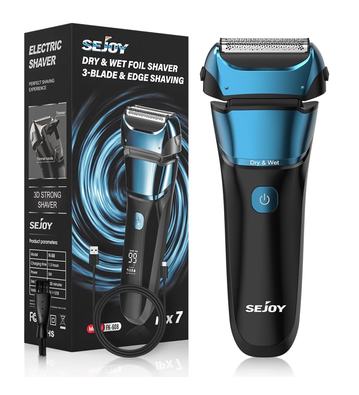 Sejoy Electric Razor for Men - Wet & Dry Foil Shaver with 3-Blade 7500 RPM Motor IPX7 Waterproof - Peacock Blue | International Shipping - Buy Online on GoSupps.com