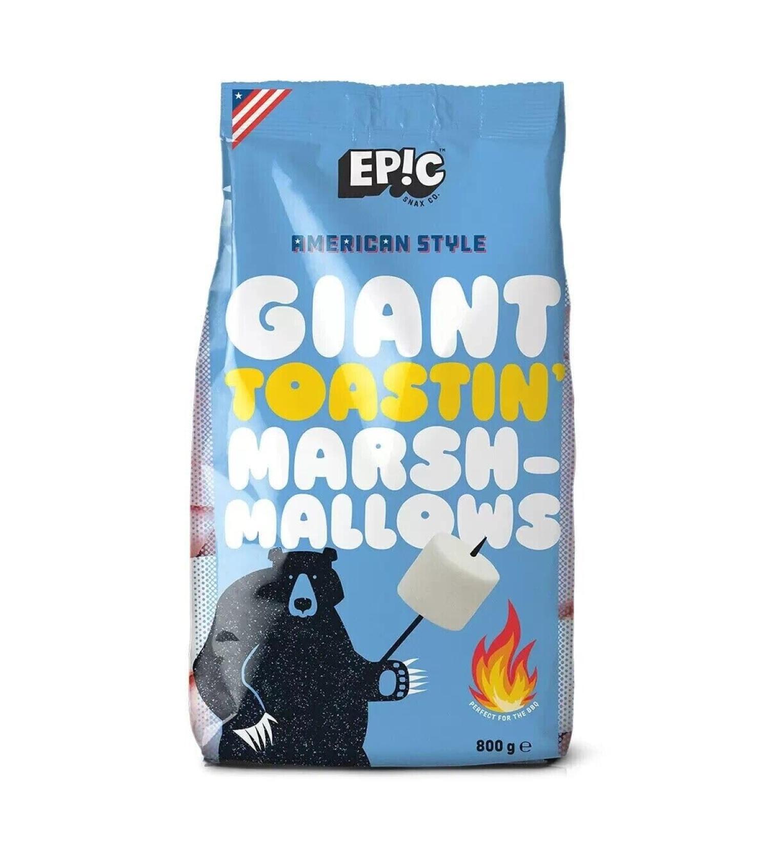 Giant American Style Toastin' Marshmallows Extra Large Mega Marshmallow | Extra Tasty & Extra Fluffy | Perfect for Barbeque & Bonfire Roast 800g Jumbo Size of Delicious Squishy Mellows | Sold by EPL - Buy Online on GoSupps.com