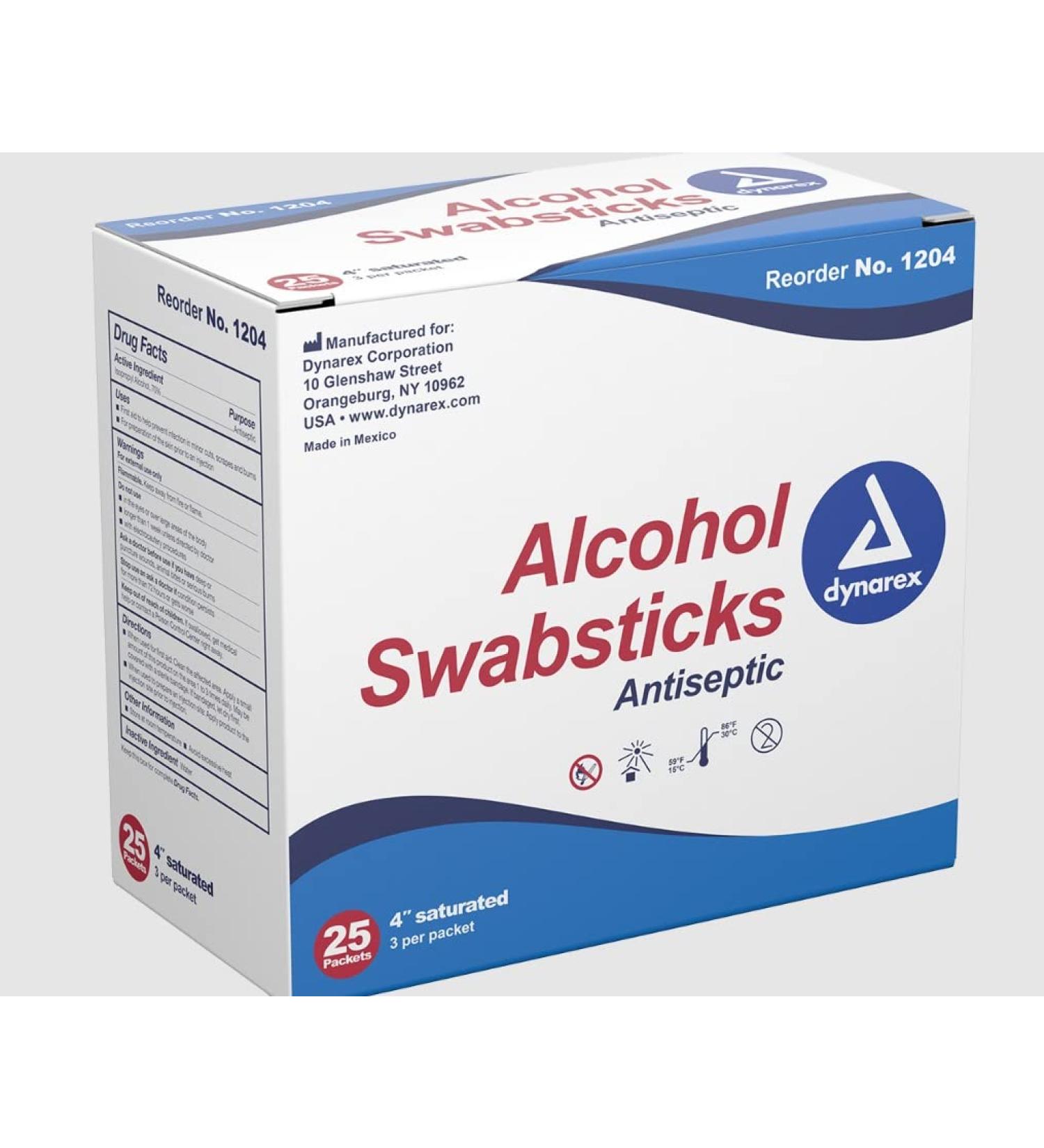 Dynarex Corporation Alcohol Swabsticks 25-Pack/3 - Antiseptic Swabsticks for Medical & Personal Use - Buy Online on GoSupps.com