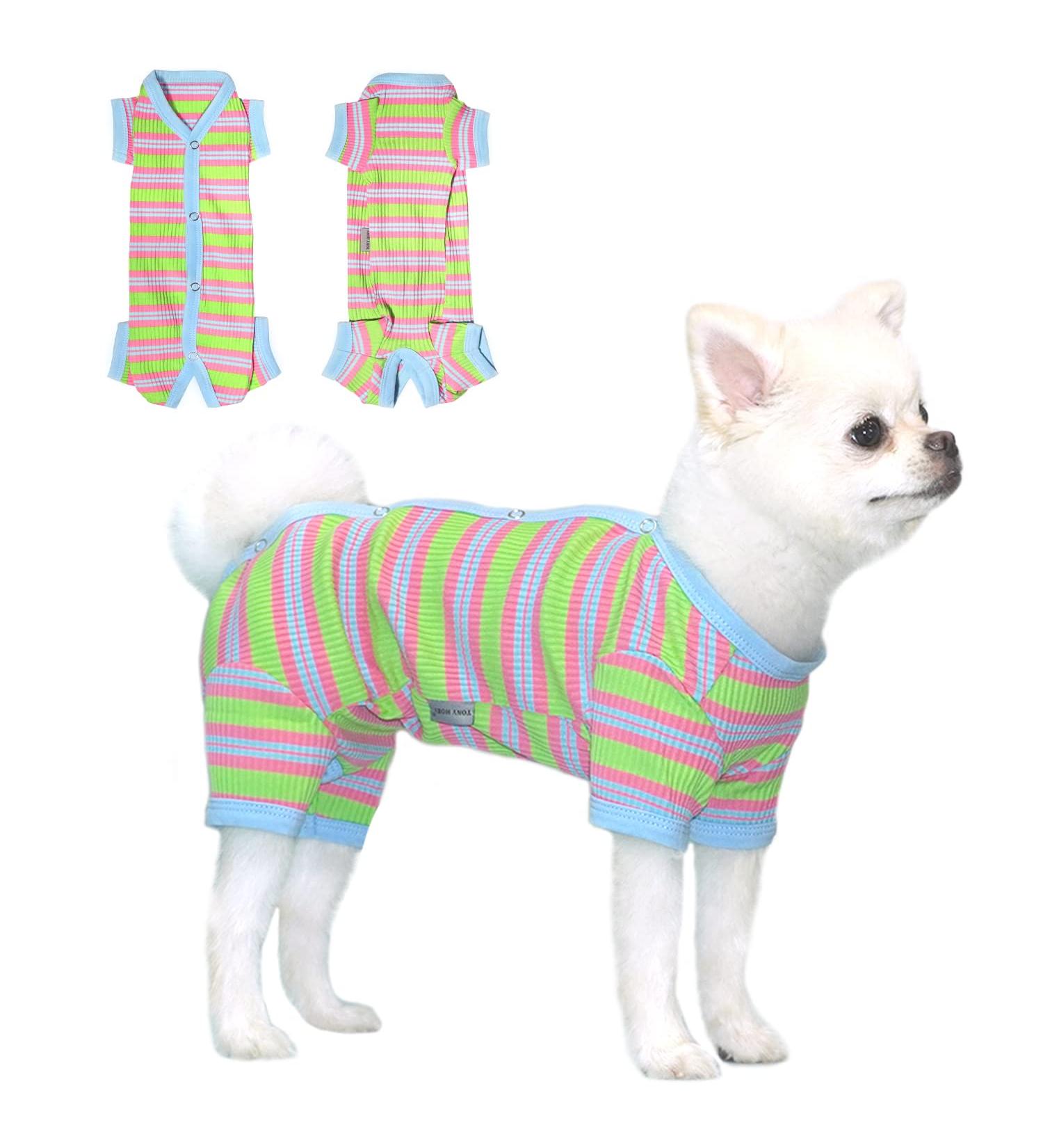 Tony Hoby Dog Suit for Women & Men | Soft Cotton 4-Legged Striped Dog Overall & Comfortable Sleepwear - S Green & Blue - Buy Online on GoSupps.com