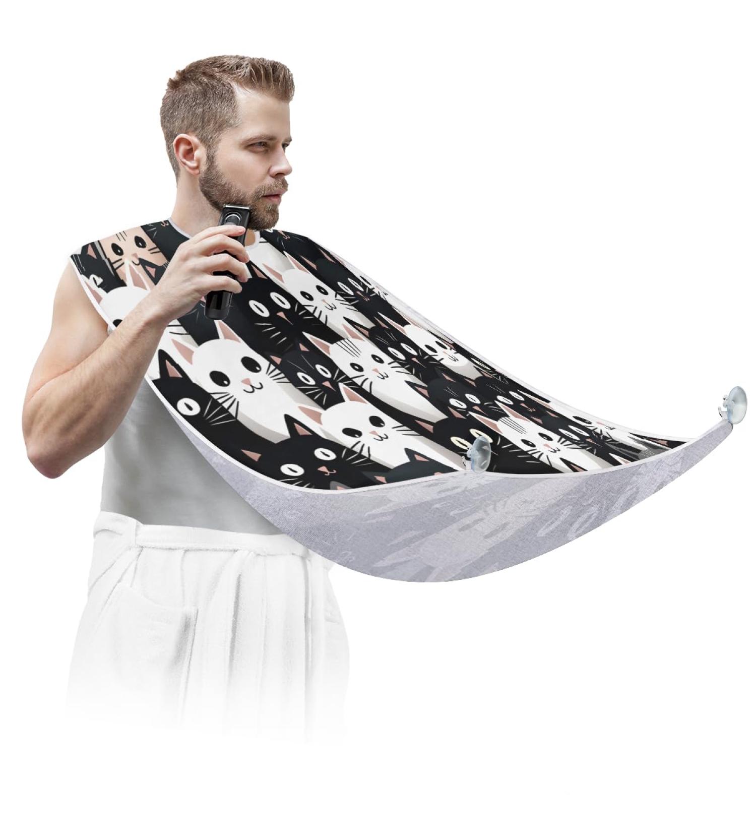 Beard Bib Apron for Men | Cute Cat Beard Hair Catcher | Perfect Fathers Day & Anniversary Gift | Beard Bib with Suction Cups - Buy Online on GoSupps.com