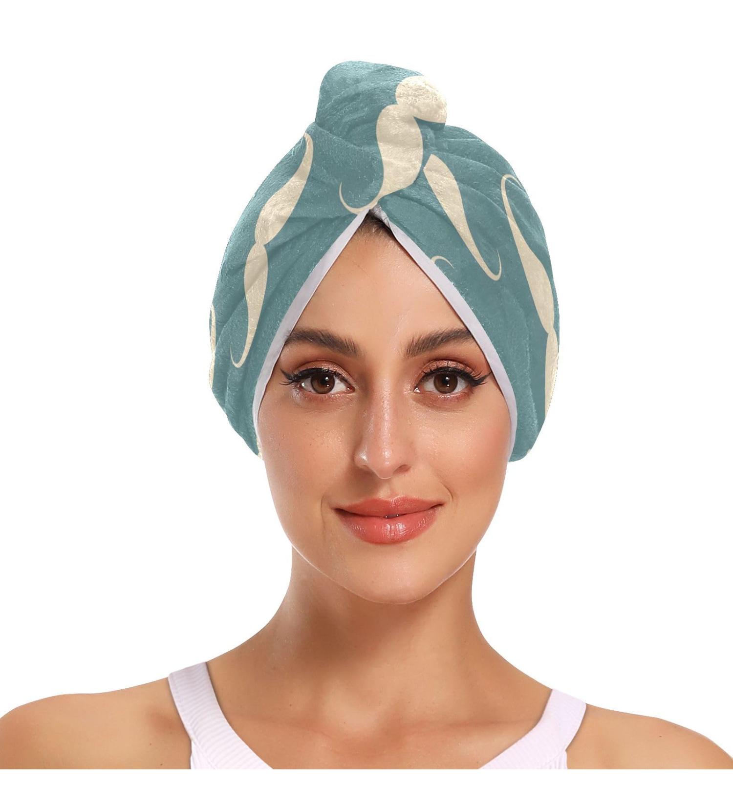 Mustache Seamless Pattern Hair Towel 2 Pack | Super Absorbent Quick Dry Hair Turbans for Women & Girls - Buy Online on GoSupps.com