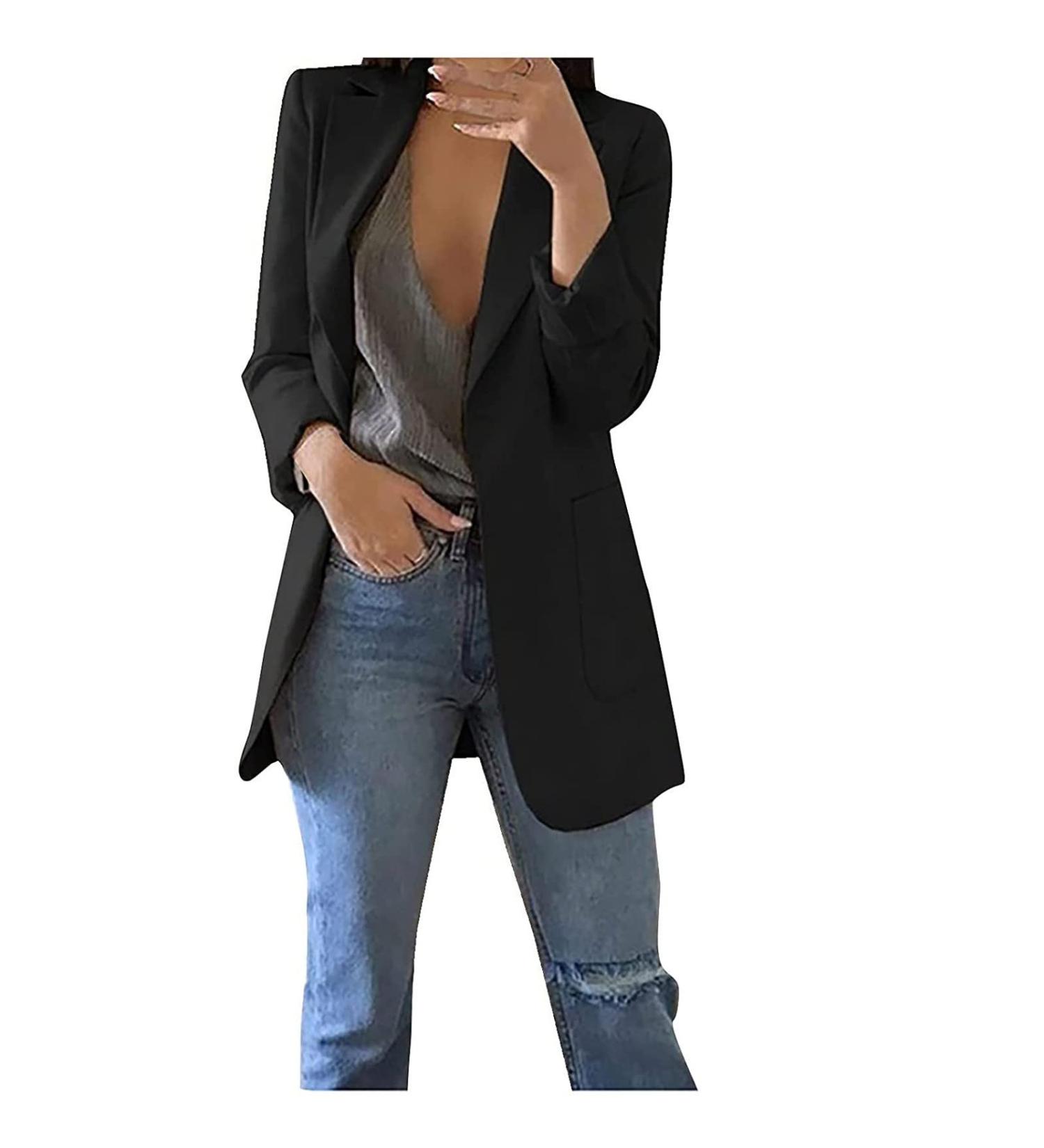 Women Blazer Casual Open Front Long Sleeve Notch Collar Office Suit Jacket Cozy Lightweight Work Blazers Jacket Black Medium - Buy Online on GoSupps.com