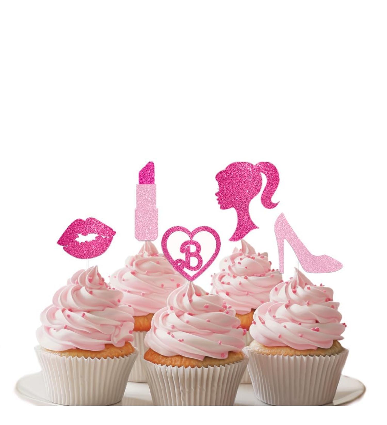 15Pcs Pink Cupcake Toppers and Pink Glitter Girls Cupcake Topper for Pink Girl Birthday Bridal Party Decorations Wedding Cake Decors - Buy Online on GoSupps.com
