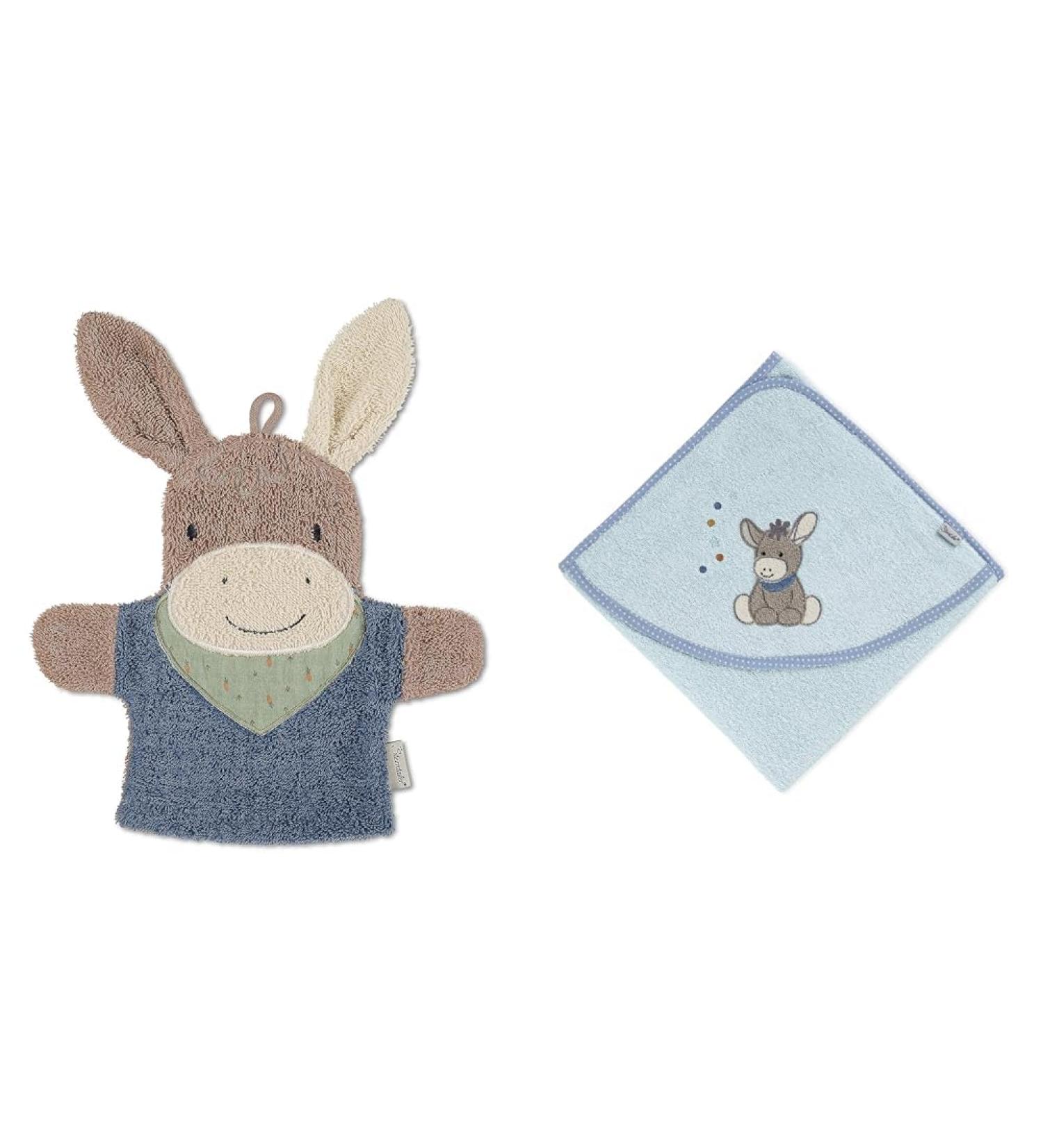 Sterntaler Emmilius Game Washing Glove & Hooded Baby Towel - 100% Cotton Fast Drying Bath Poncho Bundle - Buy Online on GoSupps.com