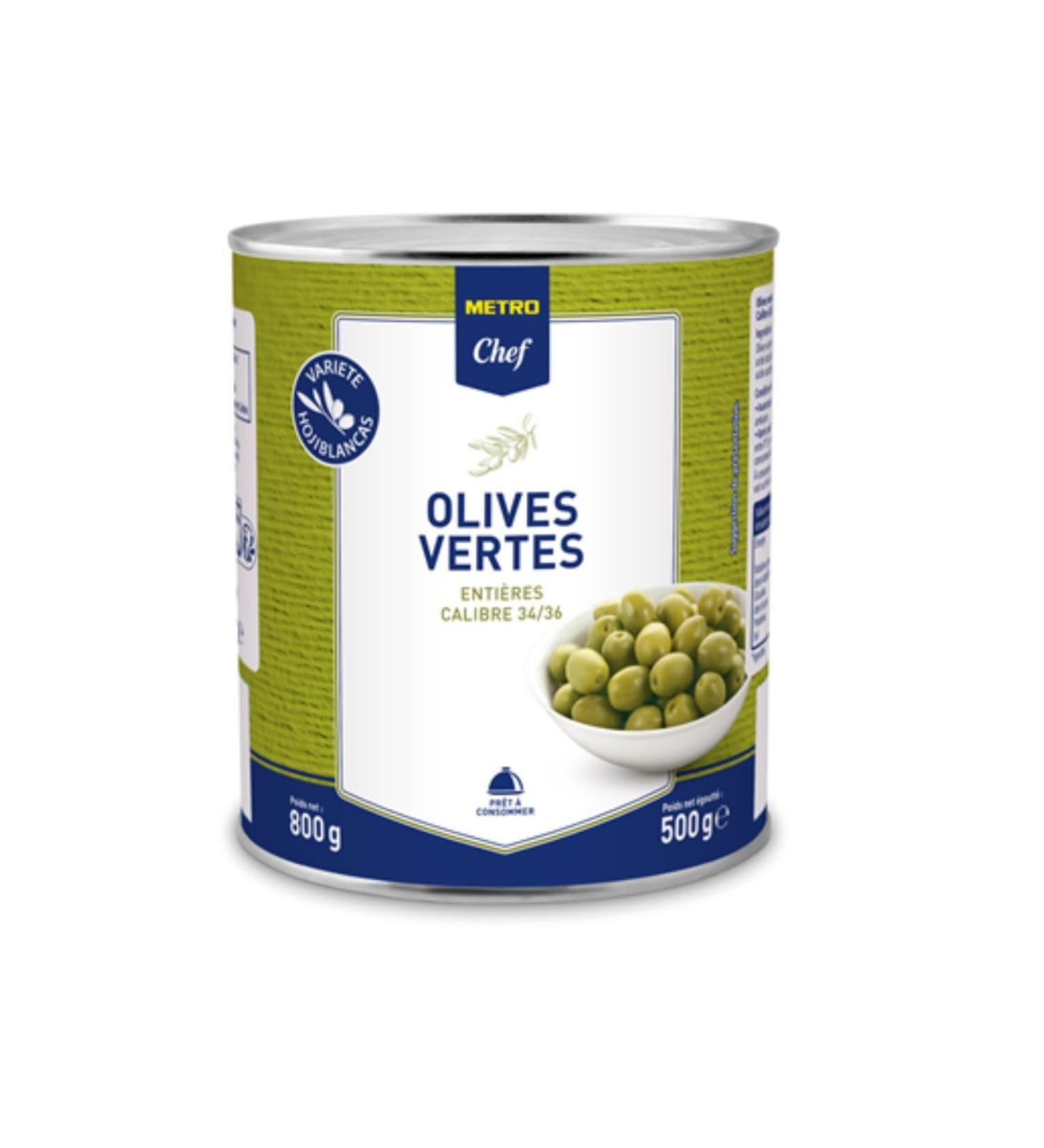 METRO Chef Whole green olives size 34/36 box 4/4 - 800 g