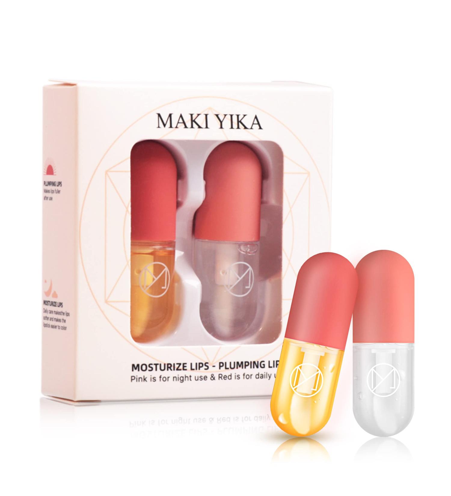 Lip Plumper Gloss Set - Natural Lip Plumping Serum for Fuller Lips - Moisturizing Day & Night Care - No Chapped Lips - #01 Pink - Buy Online on GoSupps.com