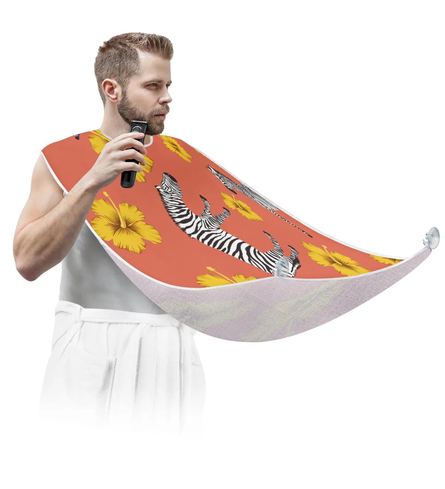 Zebras Flower Beard Bib Apron for Men | Non-Stick Waterproof Hair Catcher & Grooming Cloth | Perfect Gifts for Shaving & Trimming - Buy Online on GoSupps.com
