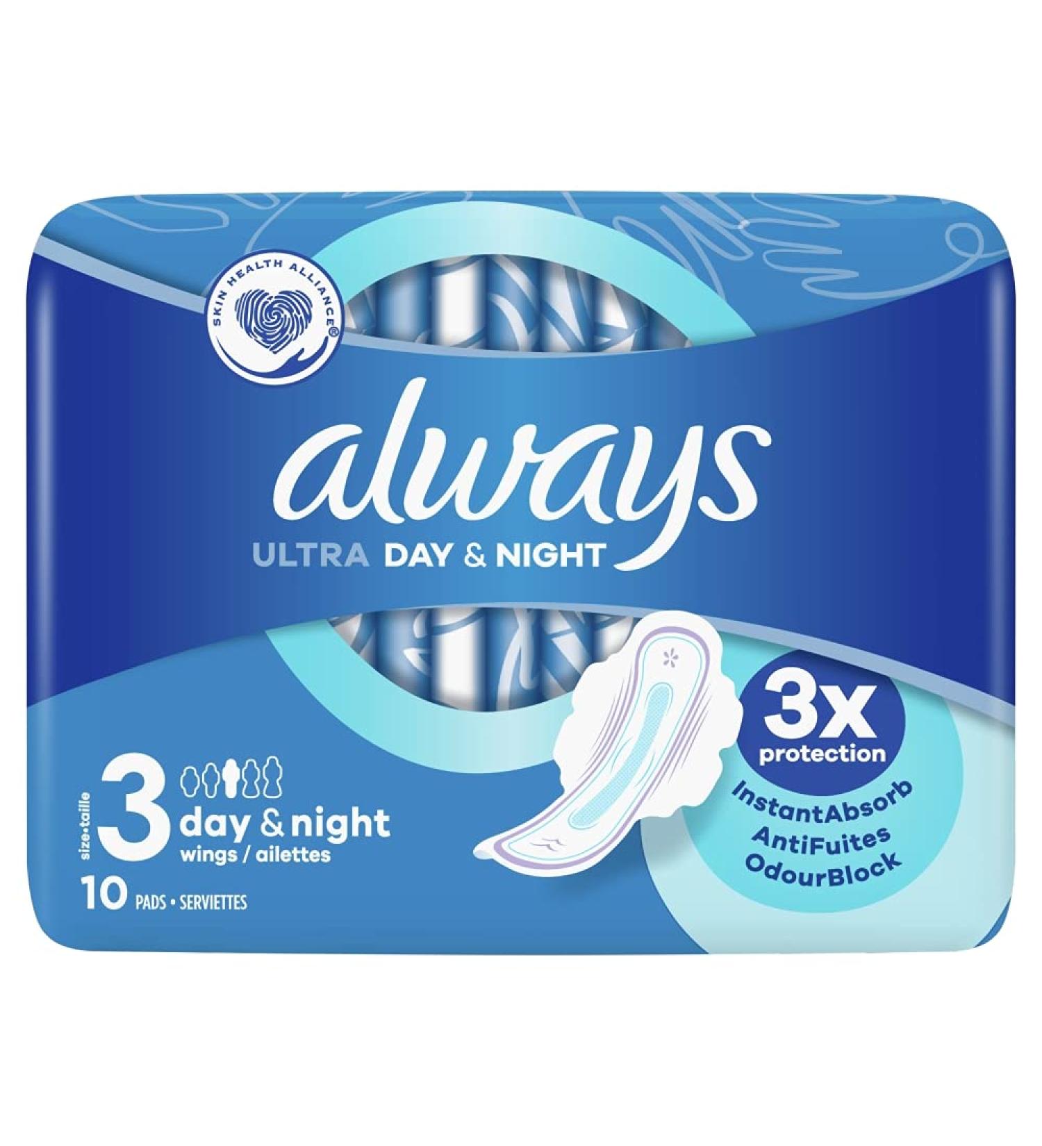 Always 10x Ultra Day & Night Sanitary Pads Size 3 with Wings - 10 Count Pack of 1 - Buy Online on GoSupps.com