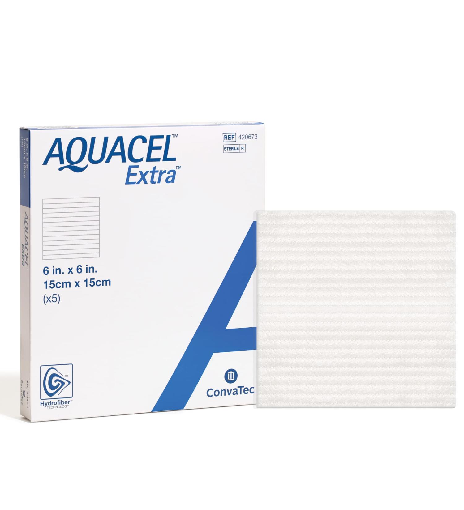 AQUACEL Extra Hydrofiber 6x6 Dressing - Soft, Absorbent Non-Woven Wound Dressing - Box of 5 - Buy Online on GoSupps.com