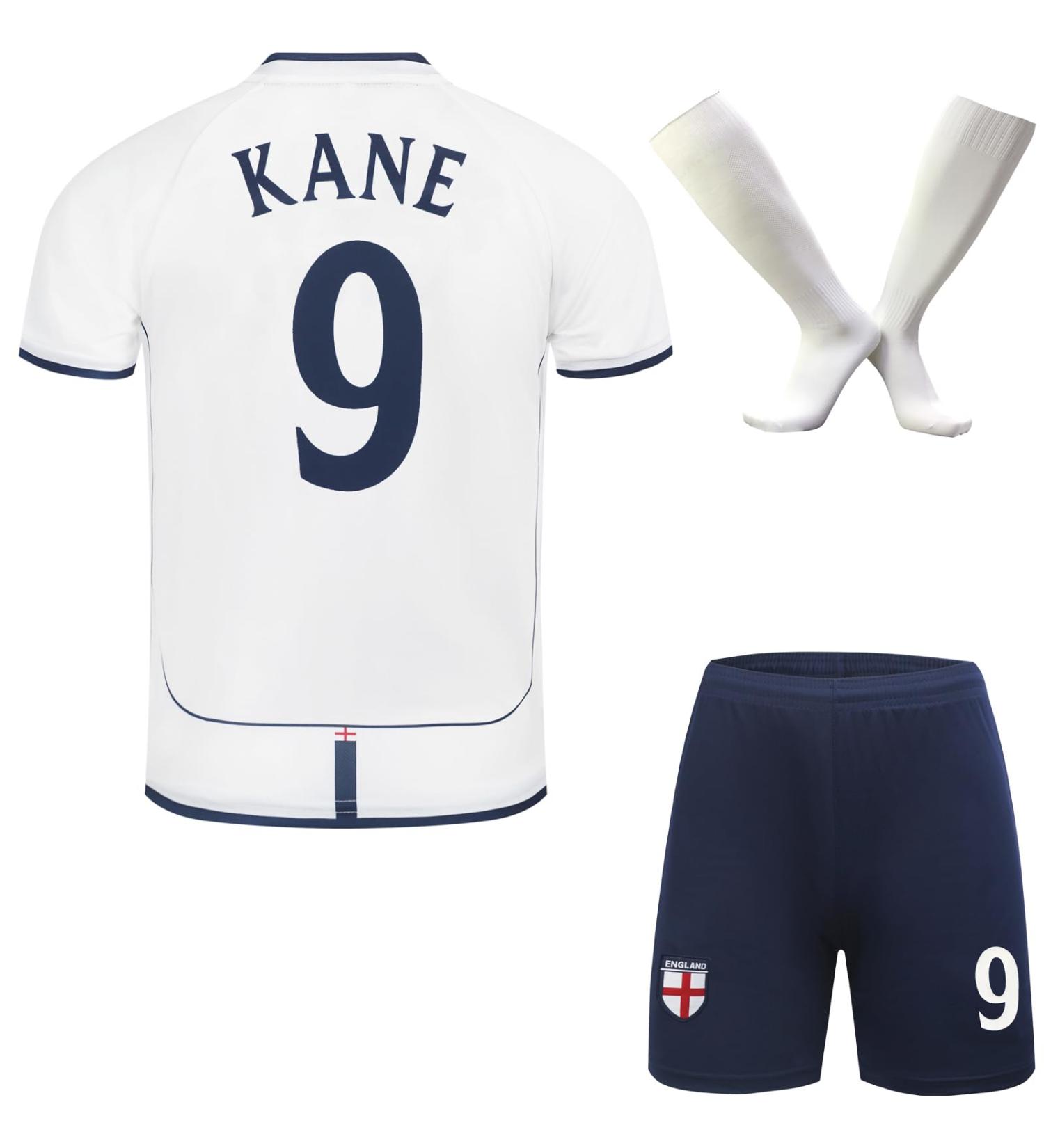 Hawkara #9 Kane Home Soccer Jersey Set for Kids - Youth Sizes 8-9 Years (White) | Limited England Edition Shorts & Socks - Buy Online on GoSupps.com