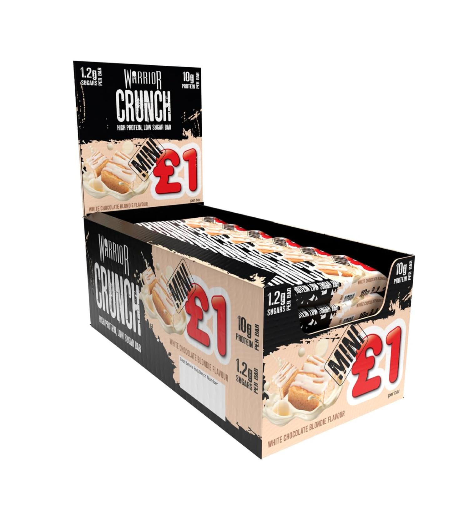 Warrior Crunch Mini Protein Bars 9g+ Protein Per Bar Low Carb Low Sugar Snack 24 Pack x 32g (White Chocolate Blondie) - Buy Online on GoSupps.com