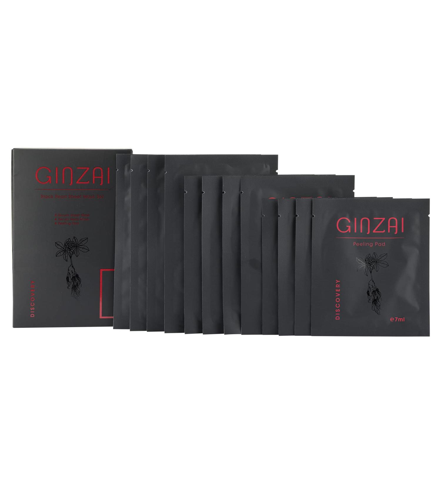 Ginzai Sheet Mask Face Care Set | Vegan Anti-Aging Skin Booster with Ginseng | Peeling Pads & Face/Neck Mask for Radiant Complexion & Clear Skin - International Shipping - Buy Online on GoSupps.com