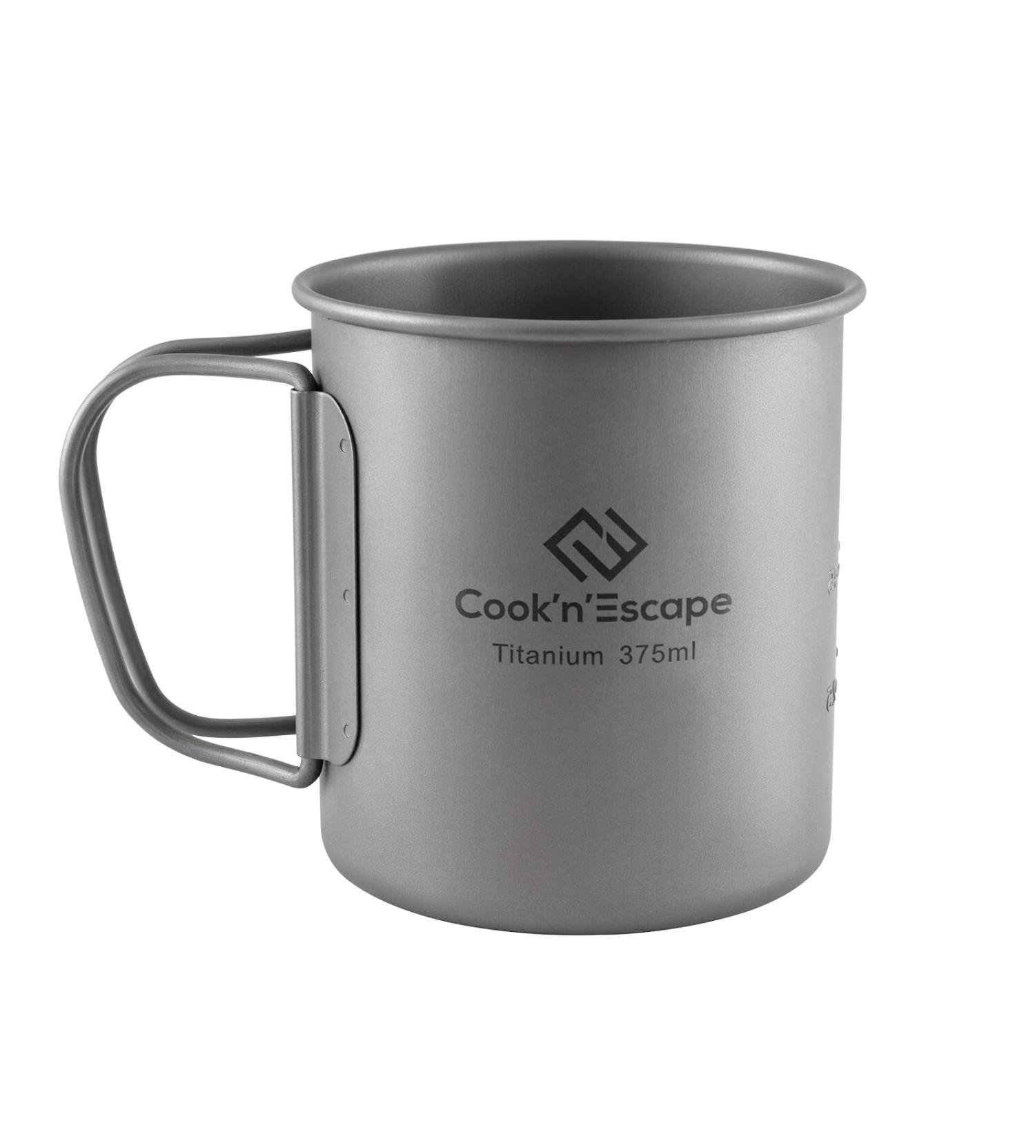 COOK'N'ESCAPE 375ml Titanium Camping Coffee Mug - Lightweight Cup with Foldable Handle for Outdoor Hiking and Cooking - Buy Online on GoSupps.com