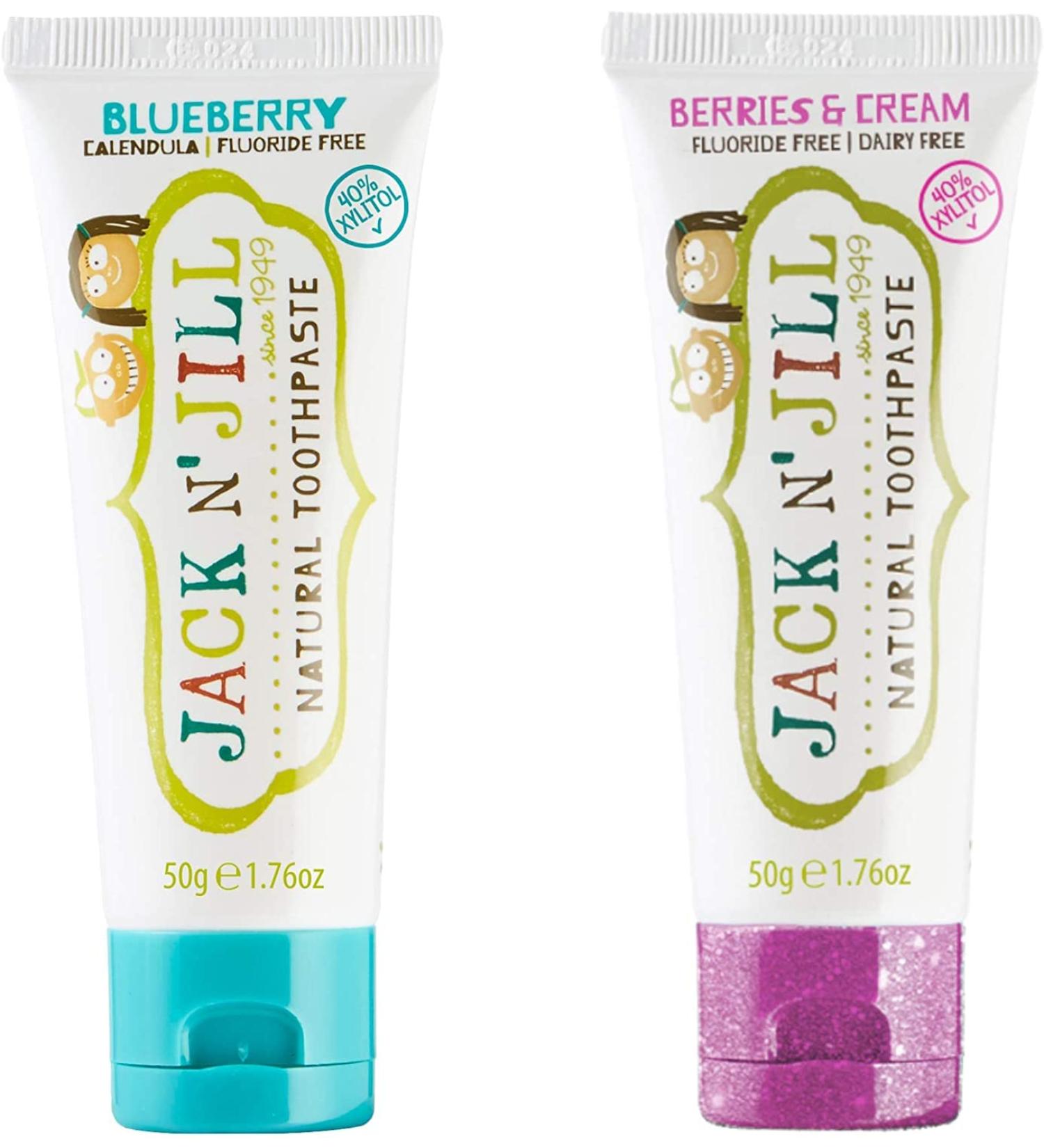 Jack N' Jill Kids Natural Toothpaste Made with Natural Ingredients Helps Soothe Gums and Fight Tooth Decay Suitable from 6 Months Plus Blueberry and Berries and Cream Flavour Bundle 2 x 50g Mint 50 g (Pack of 2) - Buy Online on GoSupps.com