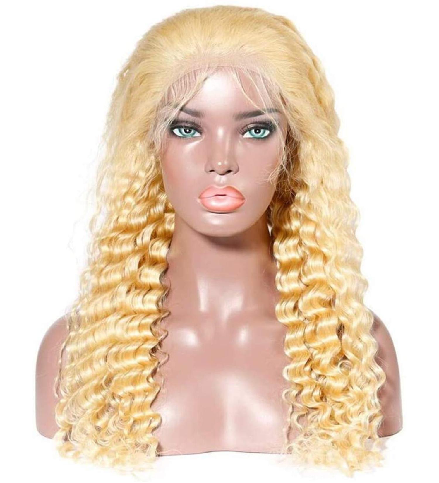 Buy 16 Inch Blonde Lace Front Wig - 100% Real Brazilian Deep Wave Hair 150% Density Bleached Knots & Baby Hair - Perfect for Women - Buy Online on GoSupps.com