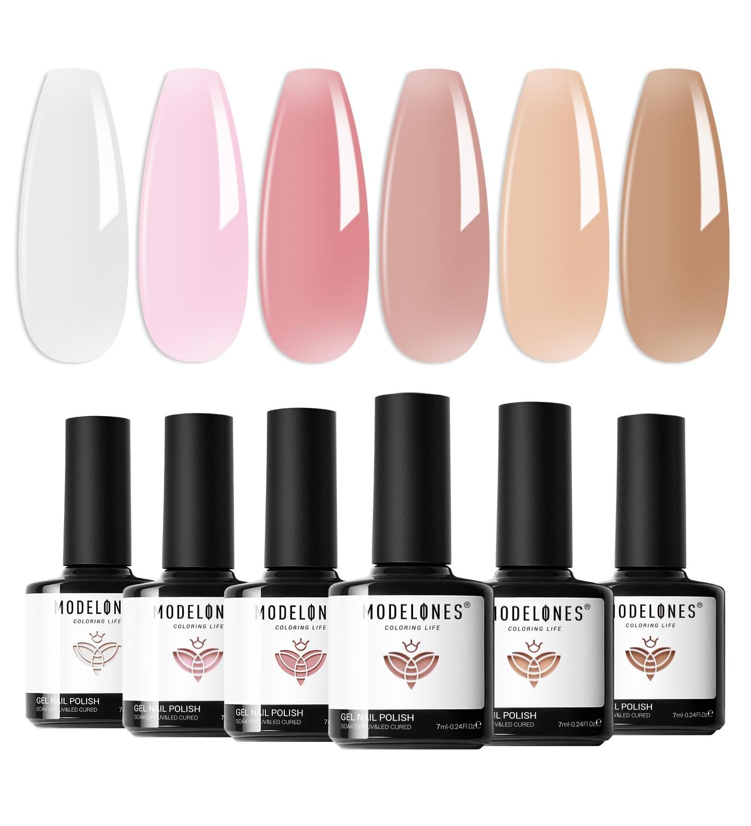 Modelones Gel Nail Polish Set 6 Colors Transparent Jelly Gel Polish Kit Sheer Pink Nude Milky White Nail Polish Gel Soak Off LED Gel Nail Kit DIY Nail Art Salon Manicure Gifts for Women Girls Jelly Nude - Buy Online on GoSupps.com