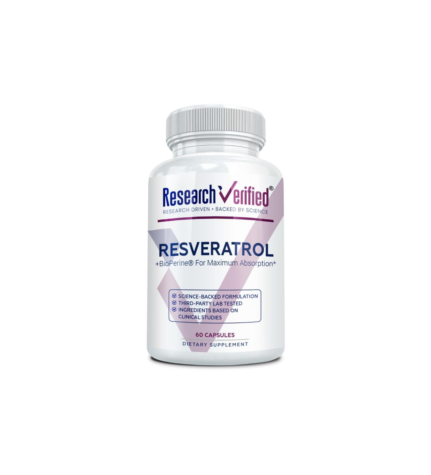 Research Verified Resveratrol - 98% Trans-Resveratrol 1000 mg Anti-Aging Support - 1 Bottle - 60 Capsules 60 Count (Pack of 1) - Buy Online on GoSupps.com