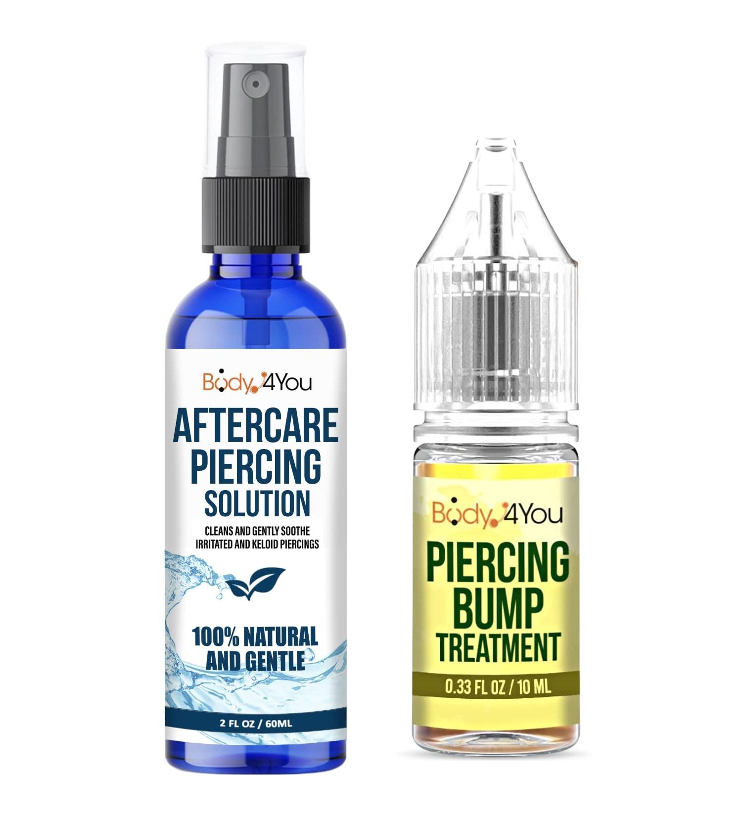 BodyJ4You 2PC Piercing Aftercare Set with Jojoba Tea Tree Oil Saline Wash - Vegan Recovery Solution for New and Old Piercings - Buy Online on GoSupps.com