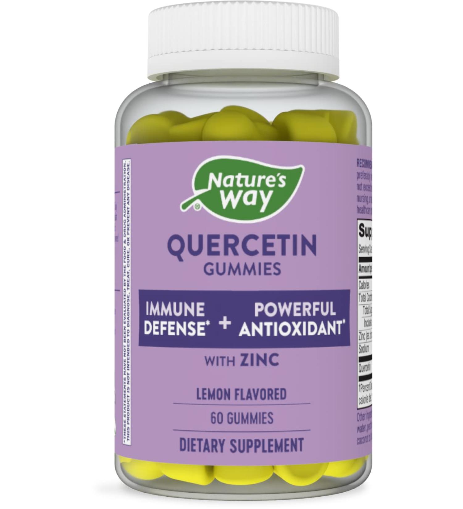 Nature's Way Quercetin Gummies with Zinc - Immune Defense and Antioxidant Support - 60 Lemon Flavored Gummies - Buy Online on GoSupps.com