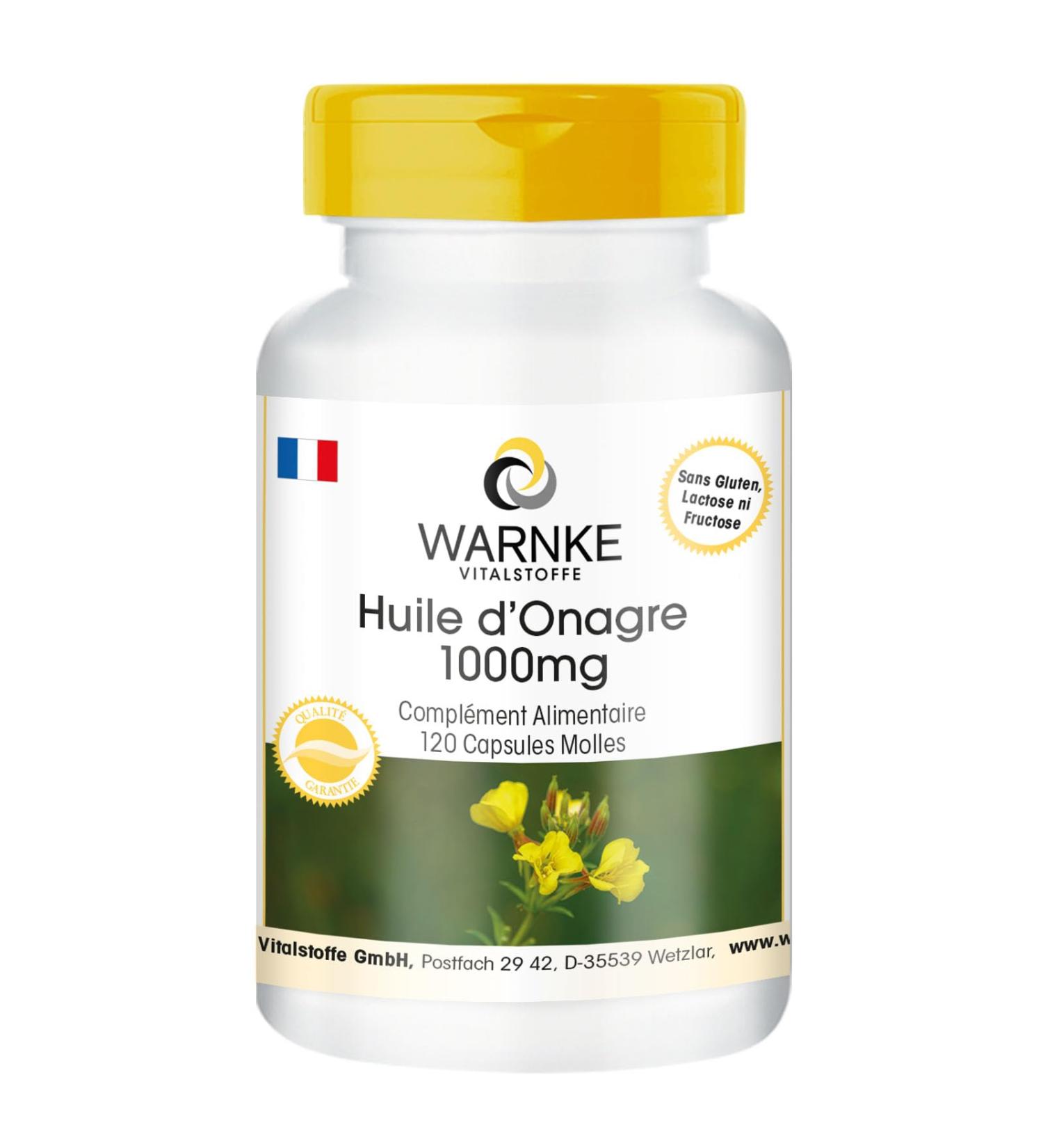 Evening primrose oil - with 1000mg of evening primrose oil including 650mg of linoleic acid and 10mg of vitamin E - 120 softgels - German pharmacy quality - highly dosed - vegan | Warnke Vitalstoffe - Buy Online on GoSupps.com