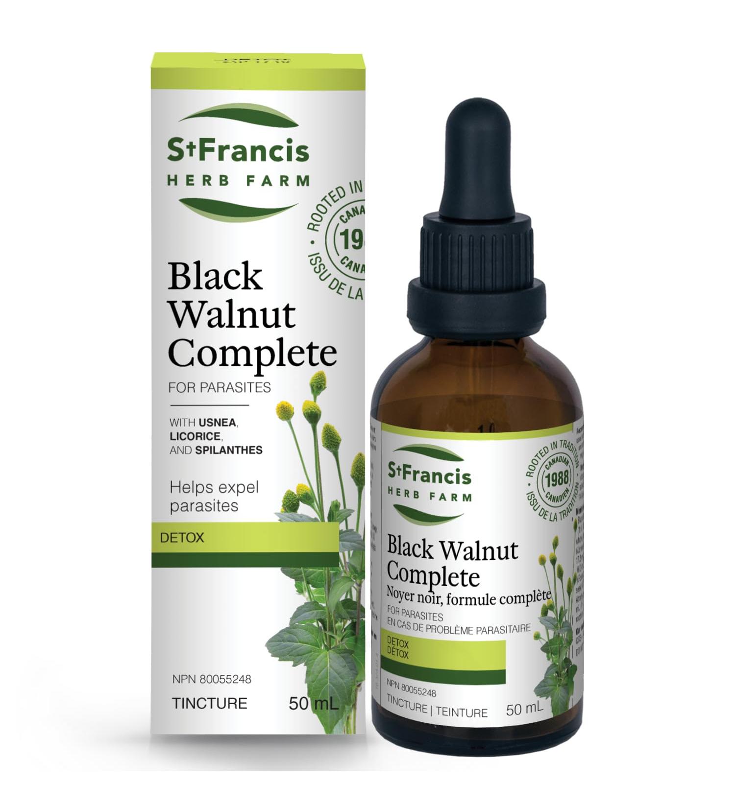 St Francis Herb Farm - Black Walnut Tincture Combo - Black Walnut Combo is traditionally used in Herbal Medicine to help expel intestinal worms (vermifuge/anthelmintic) and eliminate ringworm (tinea corporis) - 50 ml - Buy Online on GoSupps.com