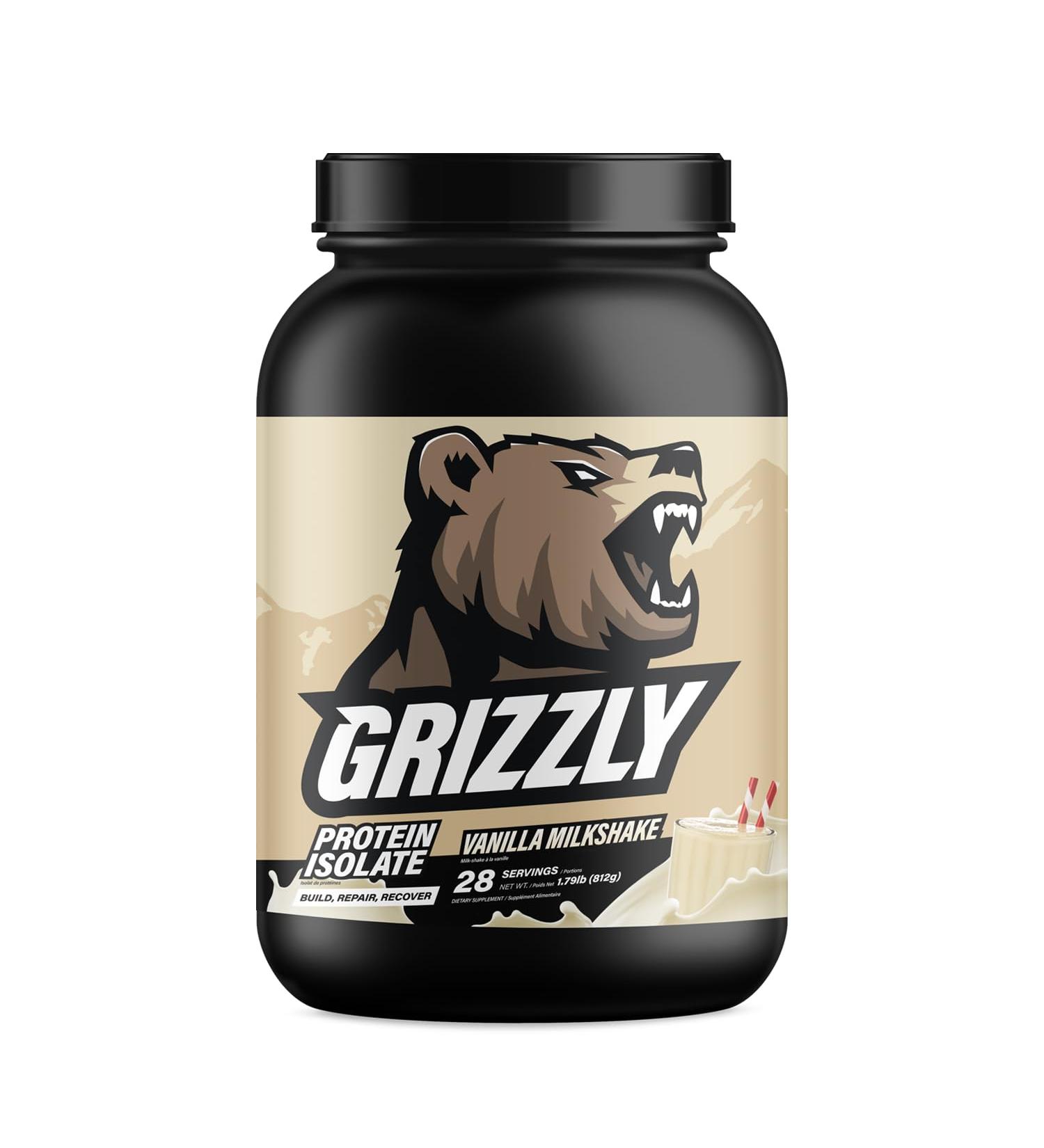 Grizzly Whey Isolate 25g Protein Powder Vanilla Protein Shake - 5.5g BCAAs for Growth & Muscle Recovery - 89% Whey Protein Per Serving - Post Workout Muscle Builder for Men & Women - 28 Servings - Buy Online on GoSupps.com
