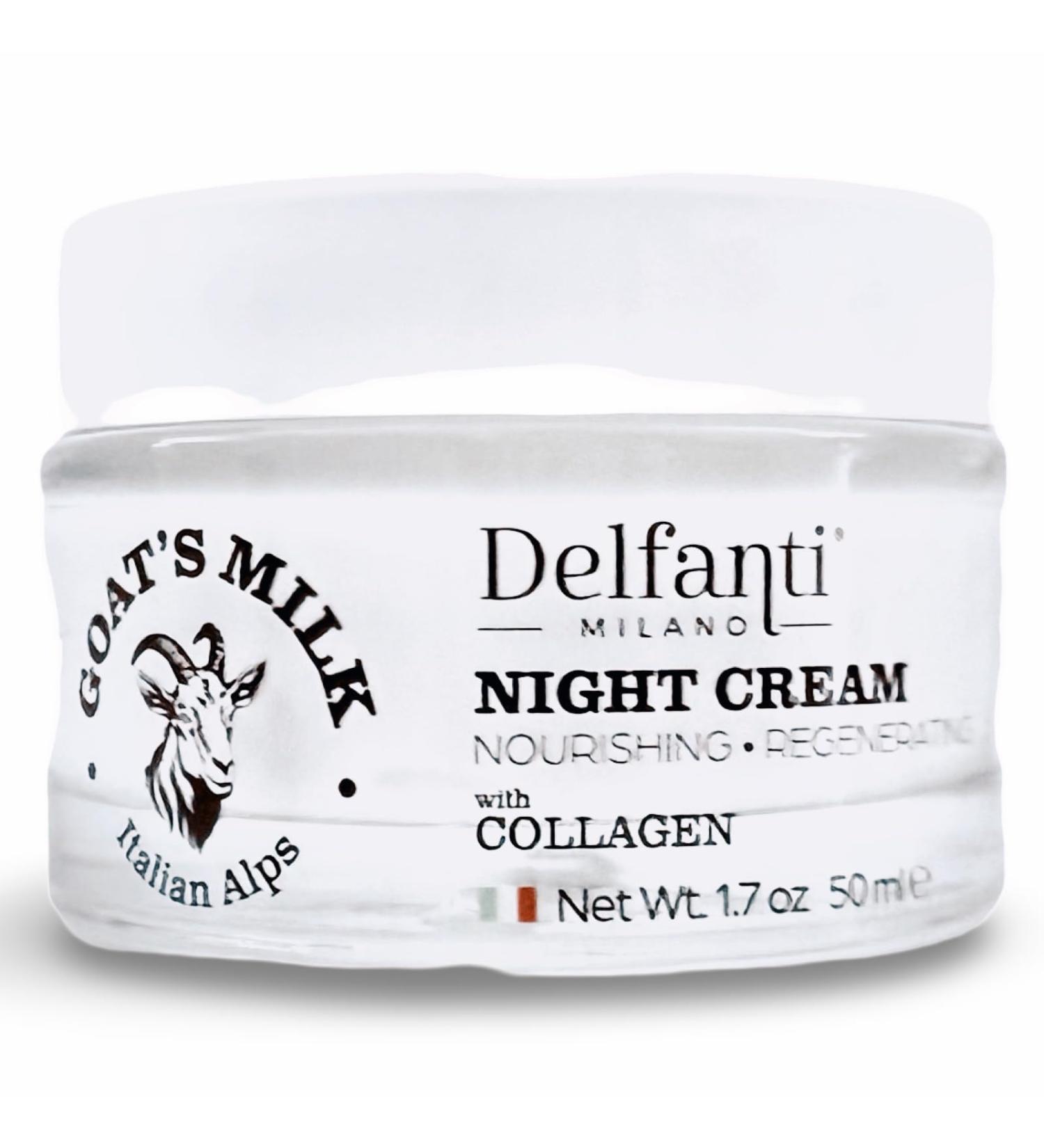 Delfanti-Milano GOAT'S MILK with COLLAGEN Nourishing and Regenerating NIGHT CREAM Face and Neck Moisturizer Made in Italy