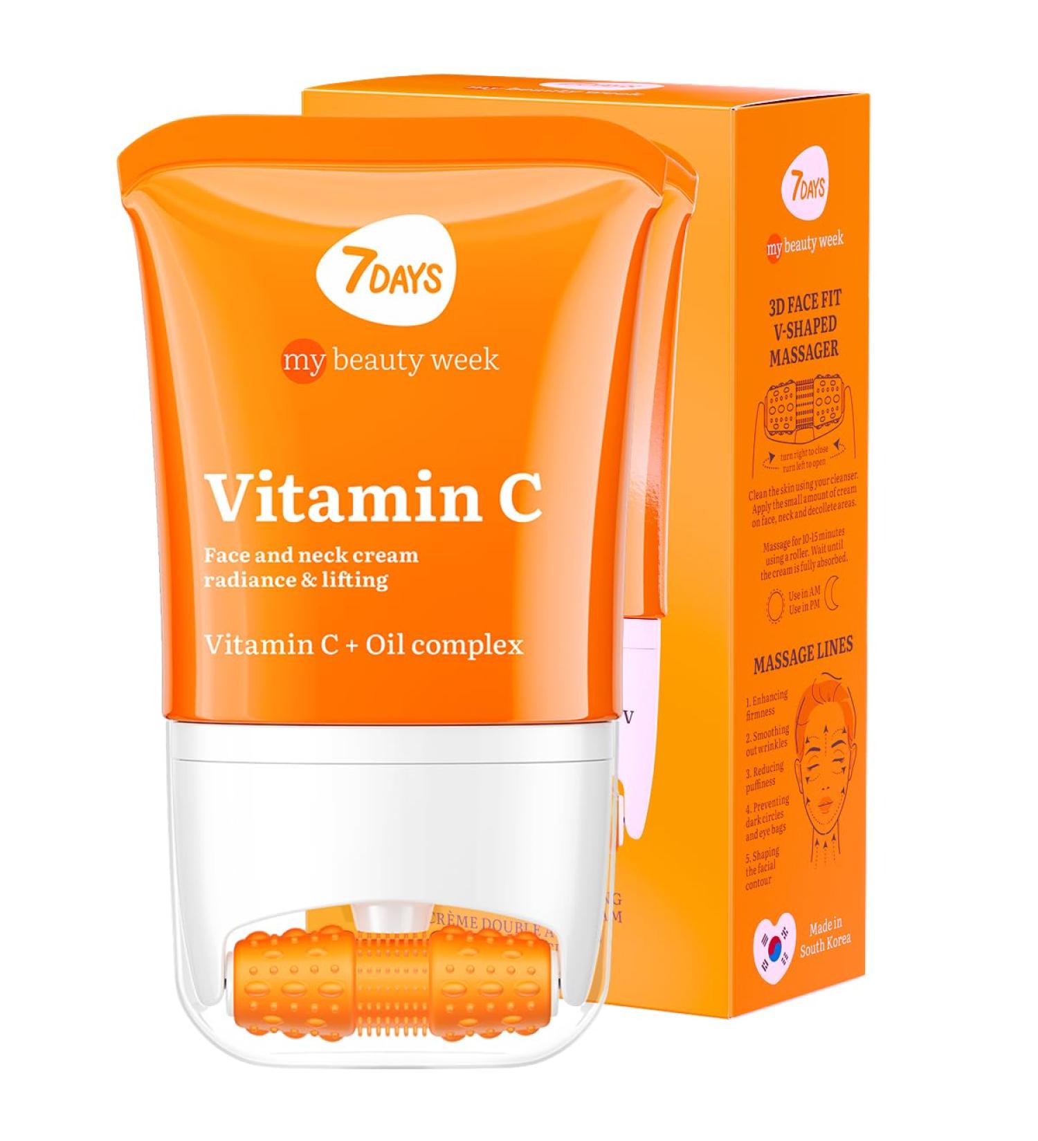  7Days 7Days Face Cream with Vitamin C + Massager | Rejuvenating Brightening and Nourishing for the Skin | Lifting and Moisturizing Effect | Korean Anti-Aging Cosmetics 80 ml - Buy Online on GoSupps.com