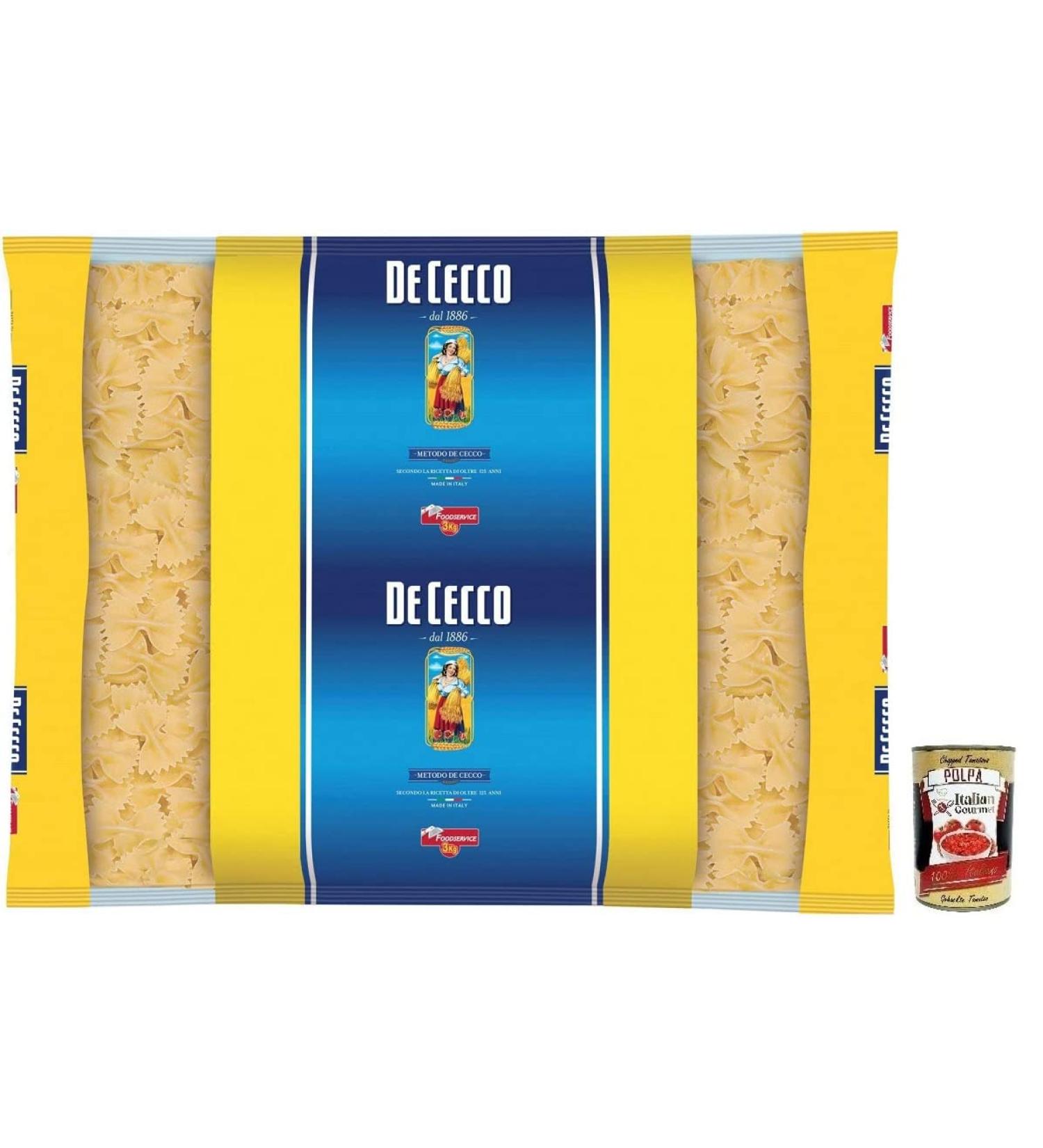  Italian Gourmet E.R. De Cecco Farfalle Pasta di Semola di Grano Duro (Durum Wheat Semolina Pasta) 3 kg + Italian Gourmet Polpa di Pomodoro 400 g - Buy Online on GoSupps.com