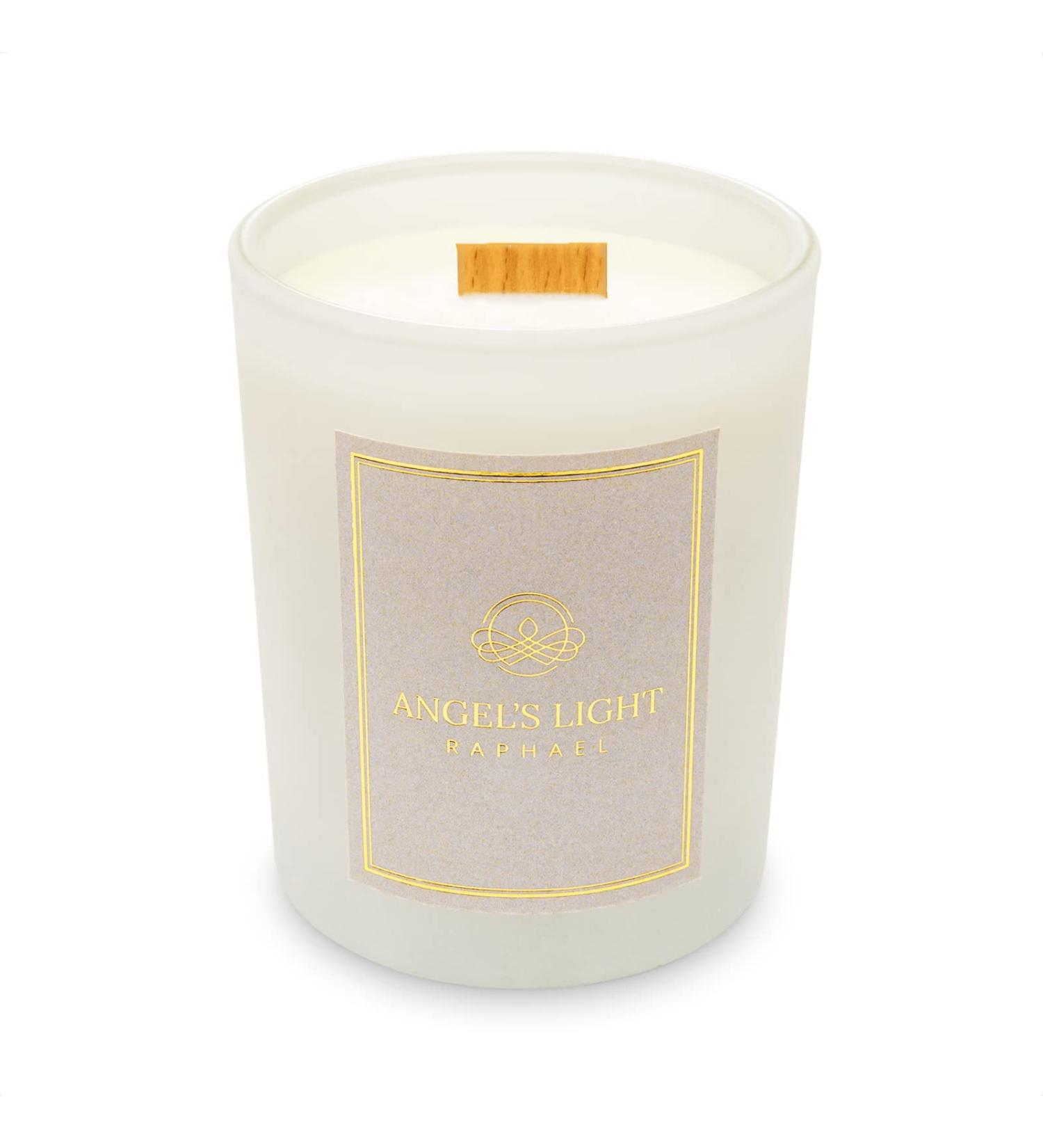 Angels Light Raphael - Luxurious Handmade Fragrance Candle | 270g Natural Soy Wax with Essential Oils | Healing Energy & Joy | Sandalwood Pine Sage Bergamot - Eco-Friendly Wooden Wick - Buy Online on GoSupps.com
