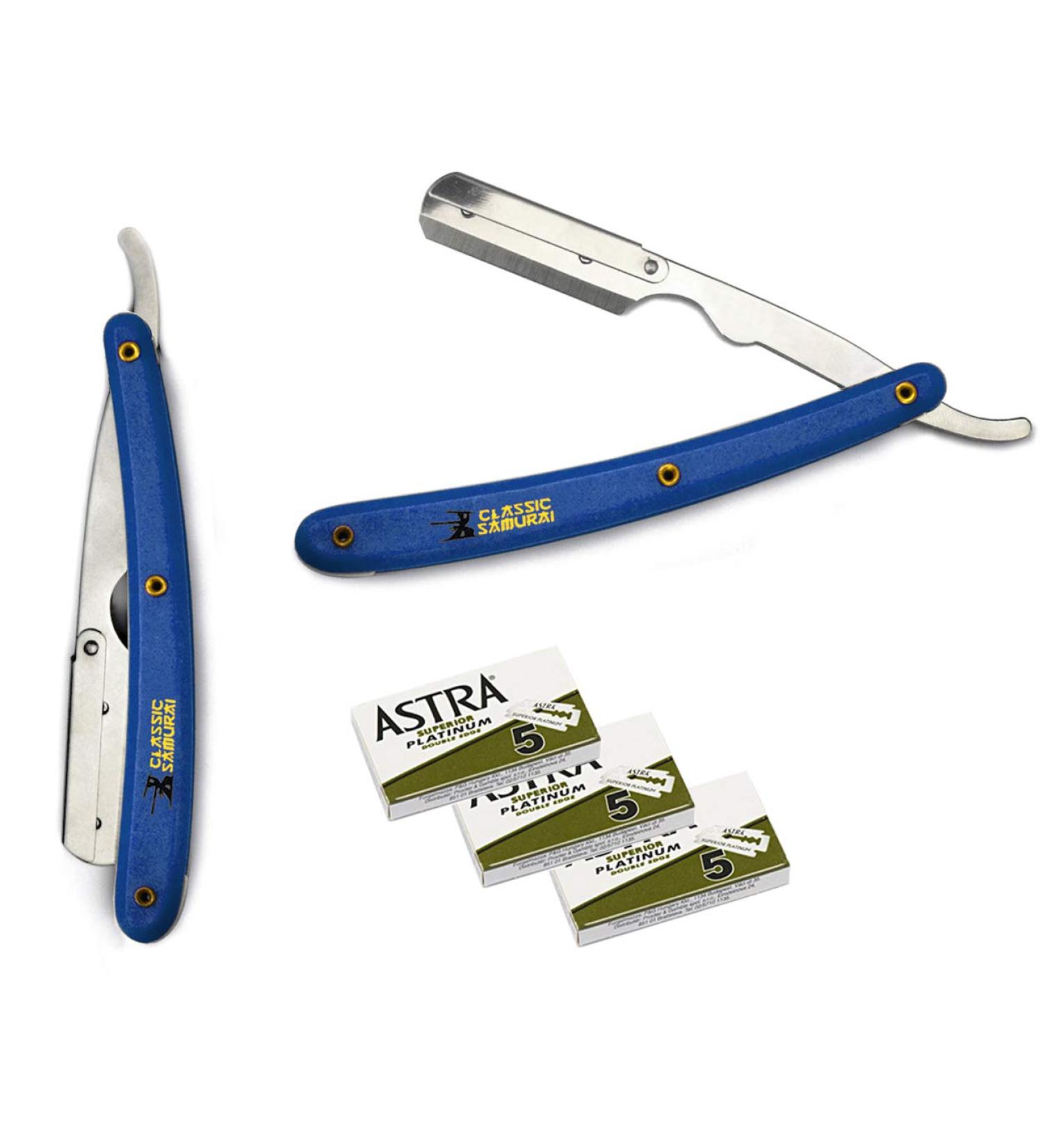CS-101 Blue Stainless Steel Professional Barber Straight Edge Razor | 15 Astra Blades Included - Premium Quality & International Shipping - Buy Online on GoSupps.com