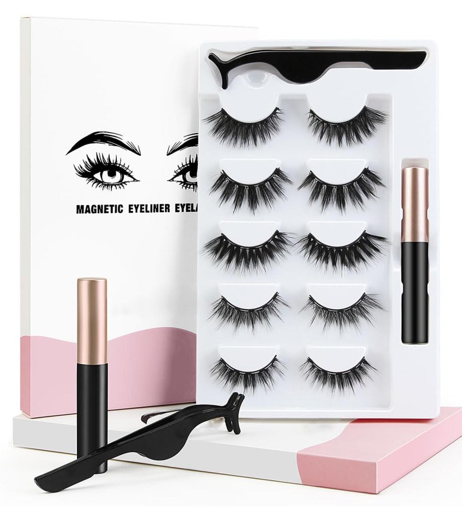 5 Pairs Boxed Magnetic Eyeliner False Eyelash Set Magnetic False Eyelash with Eyeliner with Tweezers for Easy Wear (6006) - Buy Online on GoSupps.com