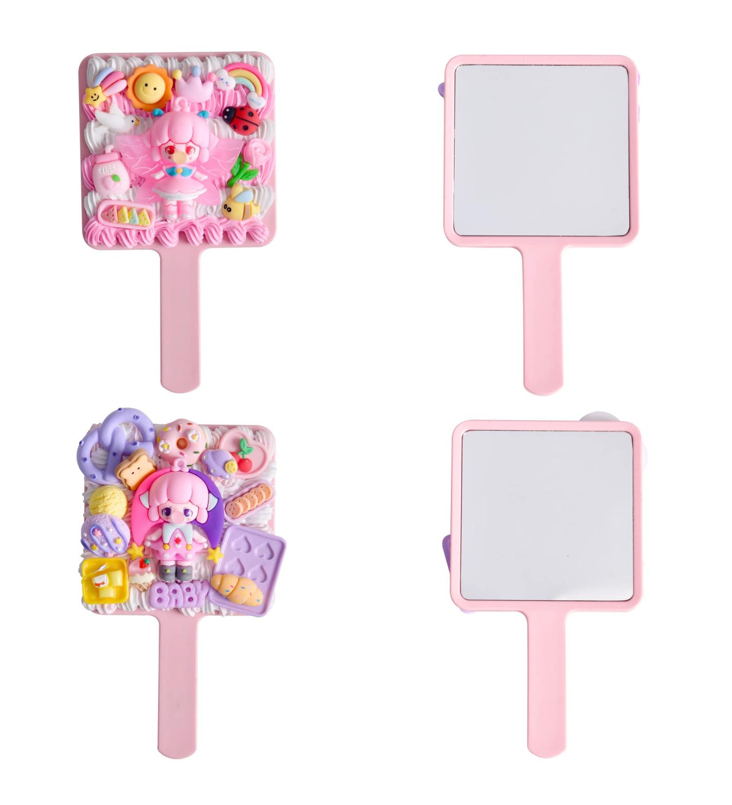 Aejvw Small Handheld Mirror Set - Travel Makeup Compact Mirrors for Women - Unbreakable Cute Design - Set of 2 Pink Mirrors - Buy Online on GoSupps.com