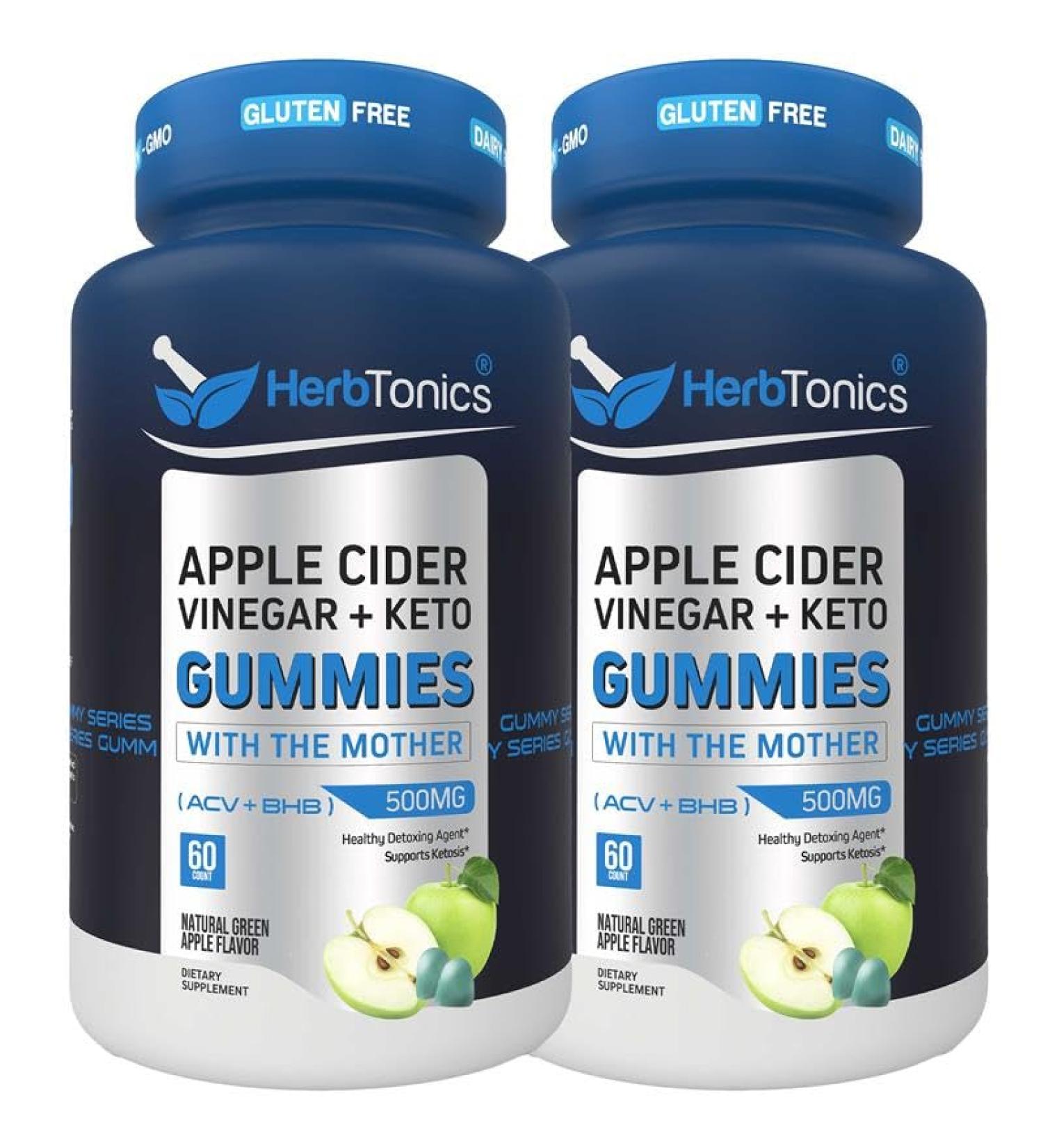 Herbtonics Keto Apple Cider Vinegar Gummies - Digestion & Detox Support - Sugar Free BHB Advanced Formula for Keto Support - Raw ACV with The Mother - 120 Vegan ACV Gummies 60 Count (Pack of 2) - Buy Online on GoSupps.com