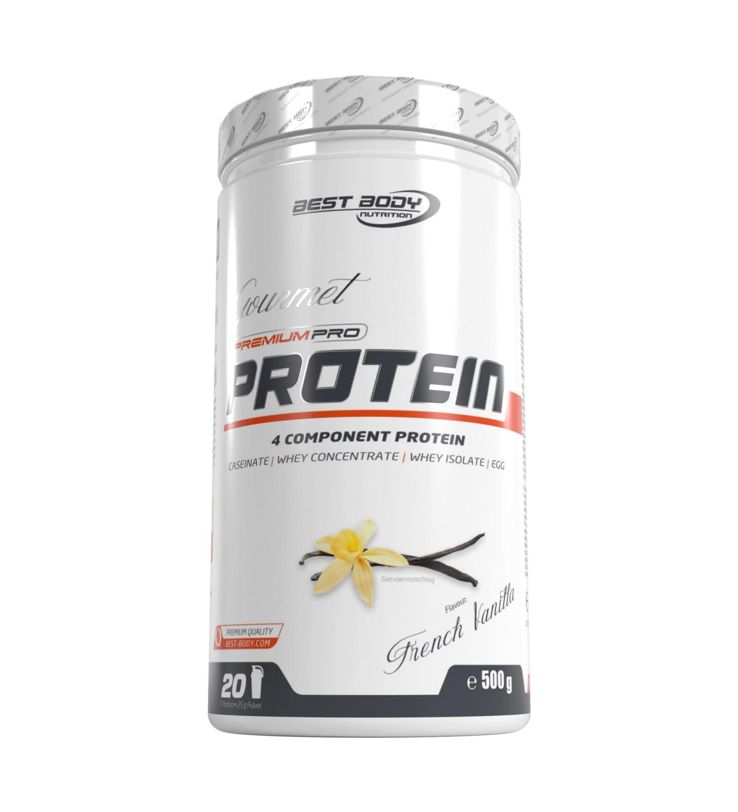 Best Body Nutrition Gourmet Premium Pro Protein Shake - French Vanilla | 4 Components: Caseinate Whey Concentrate Whey Isolate Egg Protein - 500g Can (1 Pack) | International Shipping Available - Buy Online on GoSupps.com