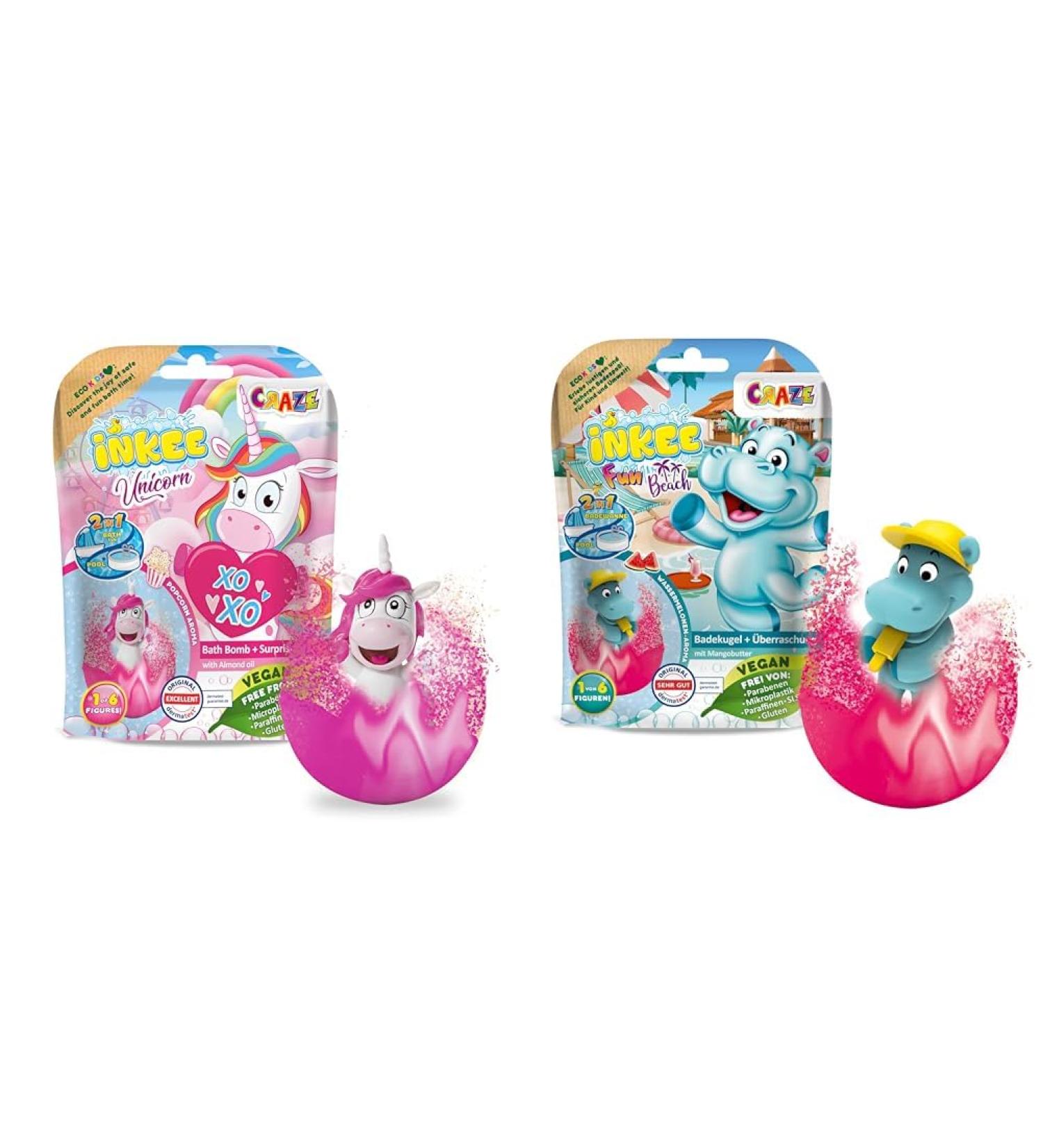 Inkee Unicorn Bathing Bomb 100g | Fun Surprise for Kids | Pop Corn Fragrance | Unicorn & Hippo Bundle - Buy Online on GoSupps.com