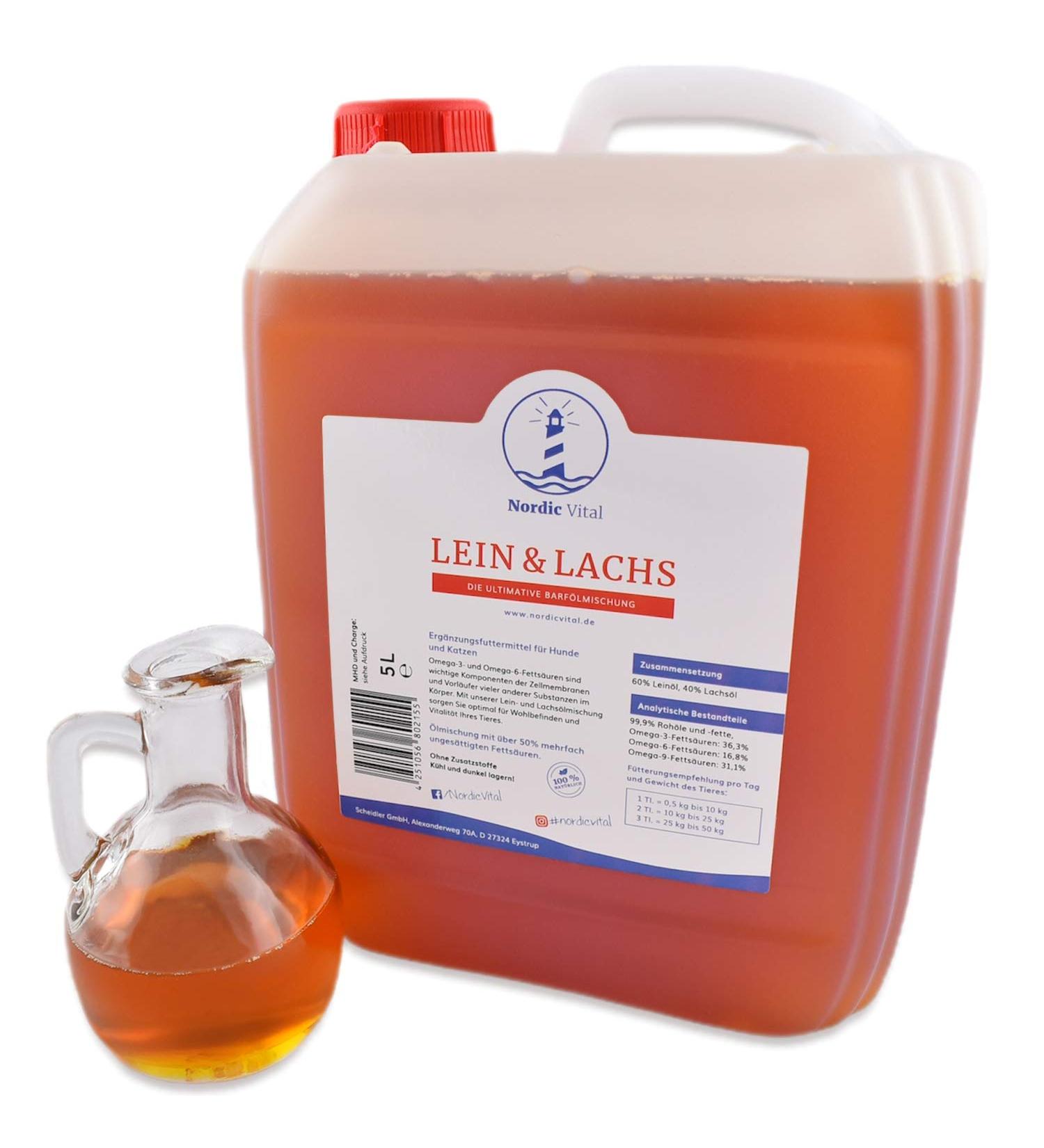 Nordicvital 5L Leinl & Salmon Oil Mixture for Dogs & Cats - Omega 3 6 9 - Natural BARF Nutrition No Additives - Buy Online on GoSupps.com