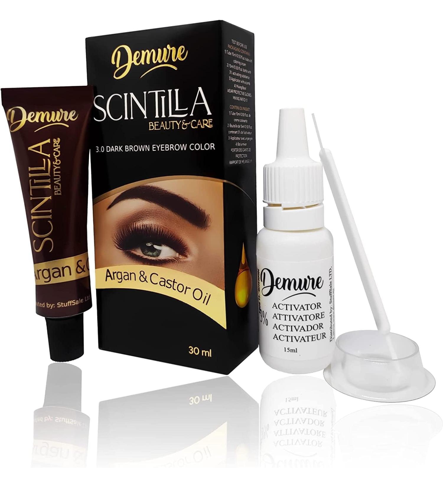 Demure Professional Eyebrow Dye Kit - Argan Oil & Castor Oil Formula for Fast, Safe Results (1.0 Black) - Buy Online on GoSupps.com