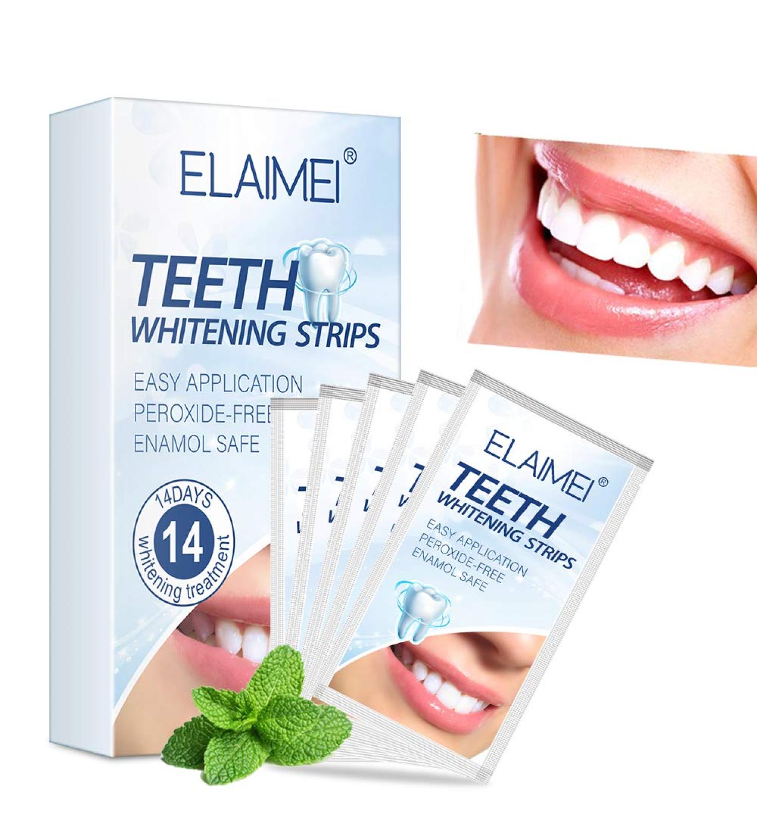 Teeth Whitening Strips - Mint Flavor for Sensitive Teeth | 28 Strips (14 Applications) - Fast & Effective Results - Buy Online on GoSupps.com