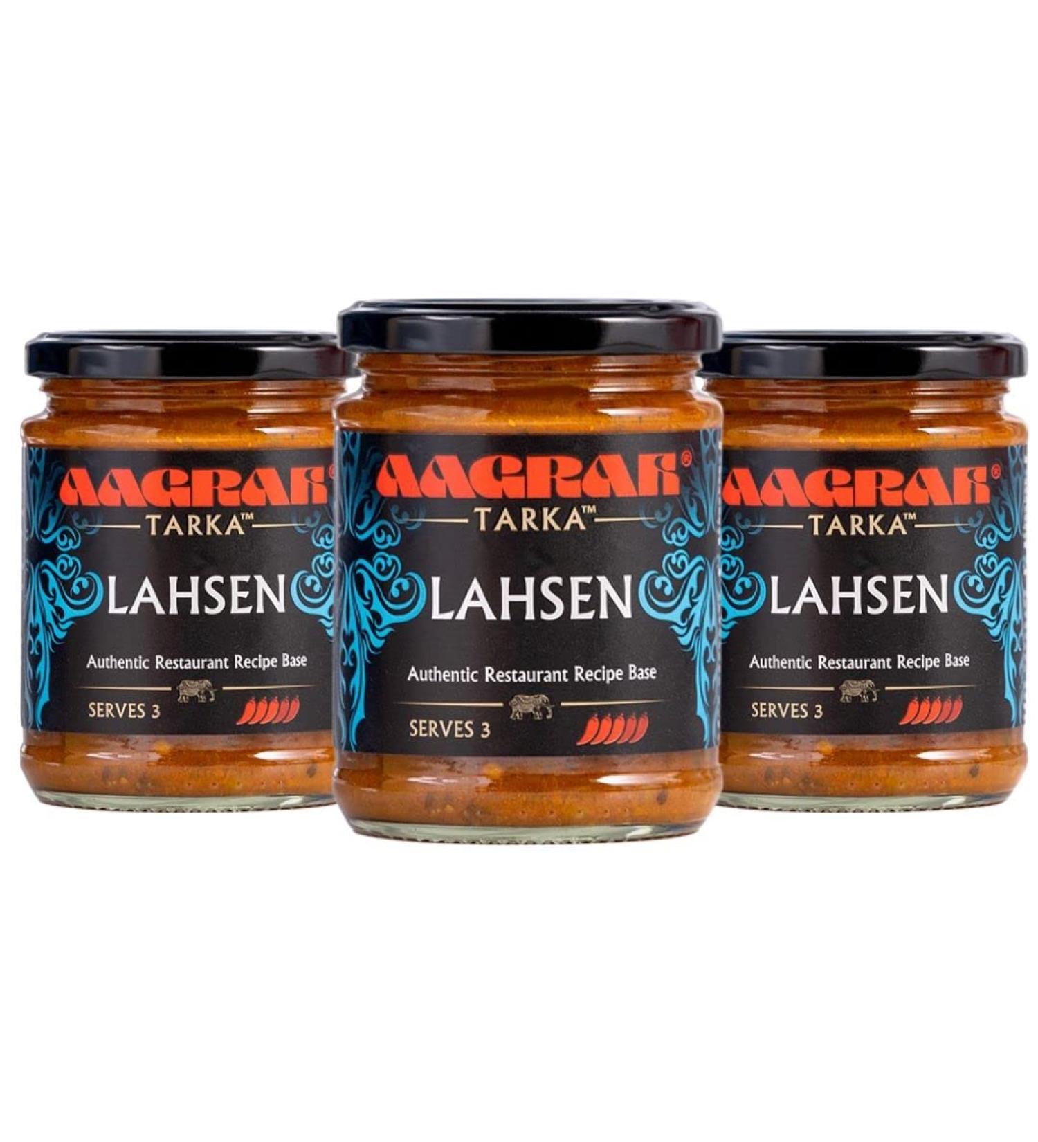 Aagrah Lahsen Indian Curry Cooking Sauce - Authentic Restaurant Recipe Tarka Base - Medium Hot - 270g Jar Serves 3-4 - (Pack of 3) Lahsen 270g (Pack of 3) - Buy Online on GoSupps.com