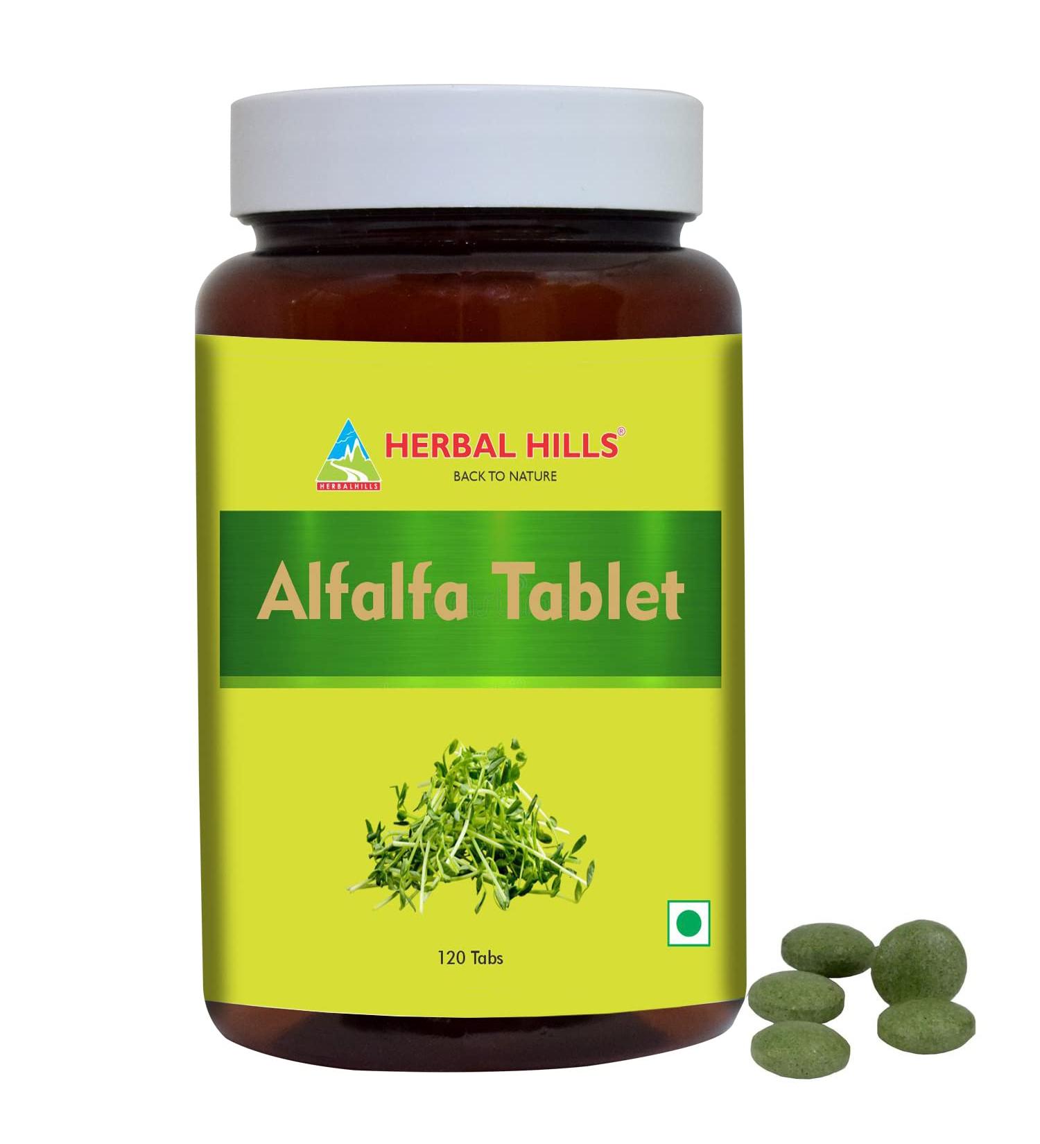 Herbal Hills Alfalfa Tablets - 120 Count | Source of Vitamin A | Natural Green Superfoods - Buy Online on GoSupps.com