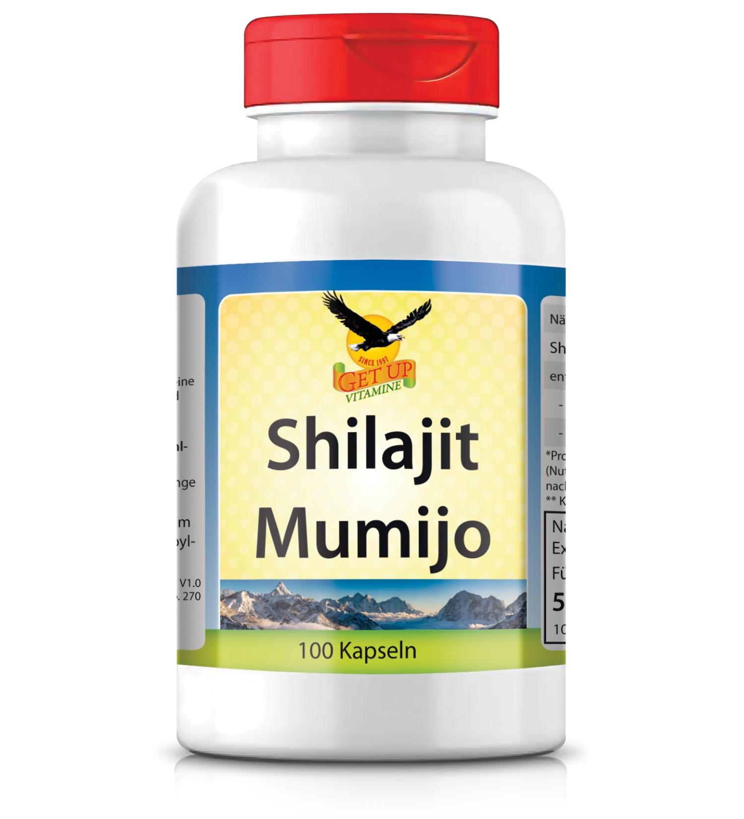 Get UP GetUP Shilajit Mumijo Capsules 10 000 mg of shilajit per day thanks to the 10:1 extract 100 high-dose capsules Vegan & natural With 500 mg of fulvic acid and 120 mg of humic acid