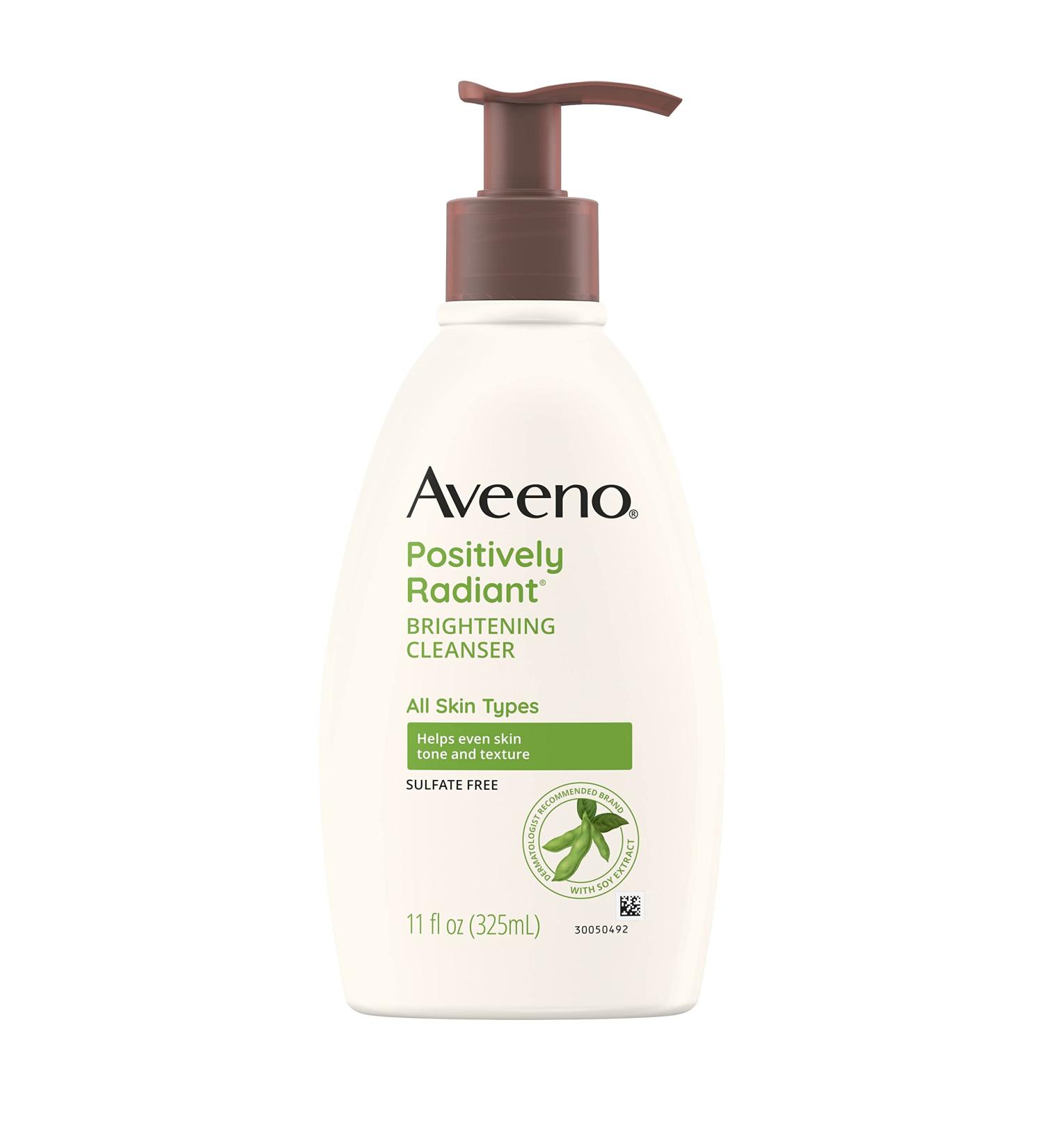 Aveeno Positively Radiant Brightening Facial Cleanser for Sensitive Skin | 11 Fl. Oz | Moisture Rich Soy Extract | Non-Comedogenic & Hypoallergenic - Buy Online on GoSupps.com