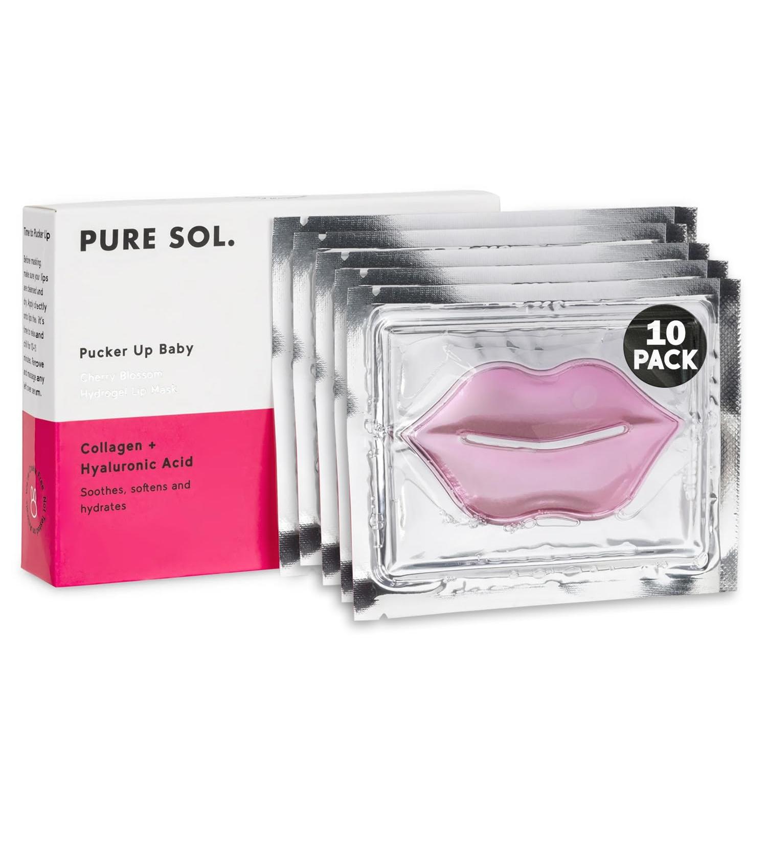 PURE SOL. Pucker Up Baby - Cherry Blossom Hydrogel Lips Masks with Collagen for Softening - Plumping Lip Mask Formulation to Improve Elasticity & Softening - Pink Lip Masks for Intense Care - 10 Pack - Buy Online on GoSupps.com