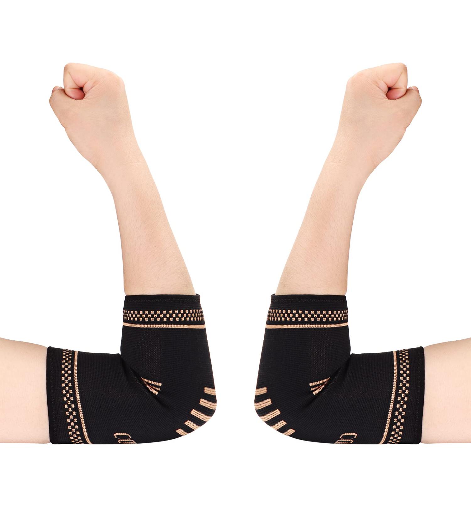Copper Elbow Compression Sleeves - 2 Pack for Tennis Elbow Relief - Medium Size - Buy Online on GoSupps.com