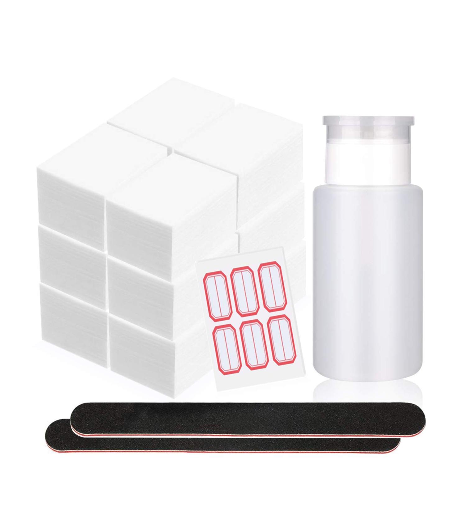 630PCS Lint Free Nail Wipes Cotton Pads, 2PCS Nail Files, and Push Down Pump Dispenser Bottle Set for Nail Polish Remover - Alcohol & Acetone & More - Buy Online on GoSupps.com