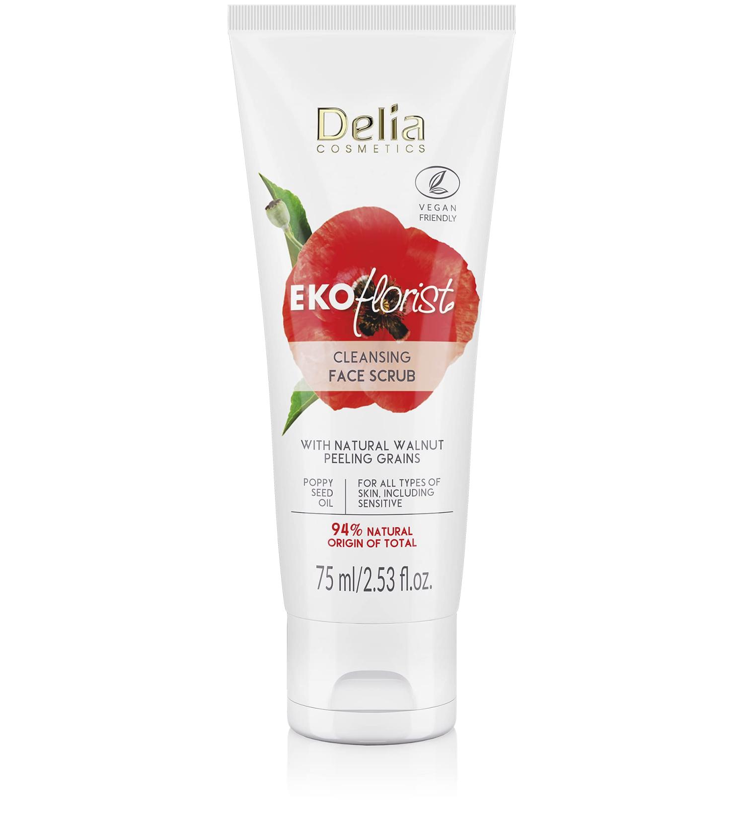 Delia Cosmetics - EKOflorist - Cleansing Scrub - Vegan Peeling Natural Cosmetic with Walnut Particles - for All Skin Types - Cleanses Smoothes Removes Dead Skin - 75ml - Buy Online on GoSupps.com